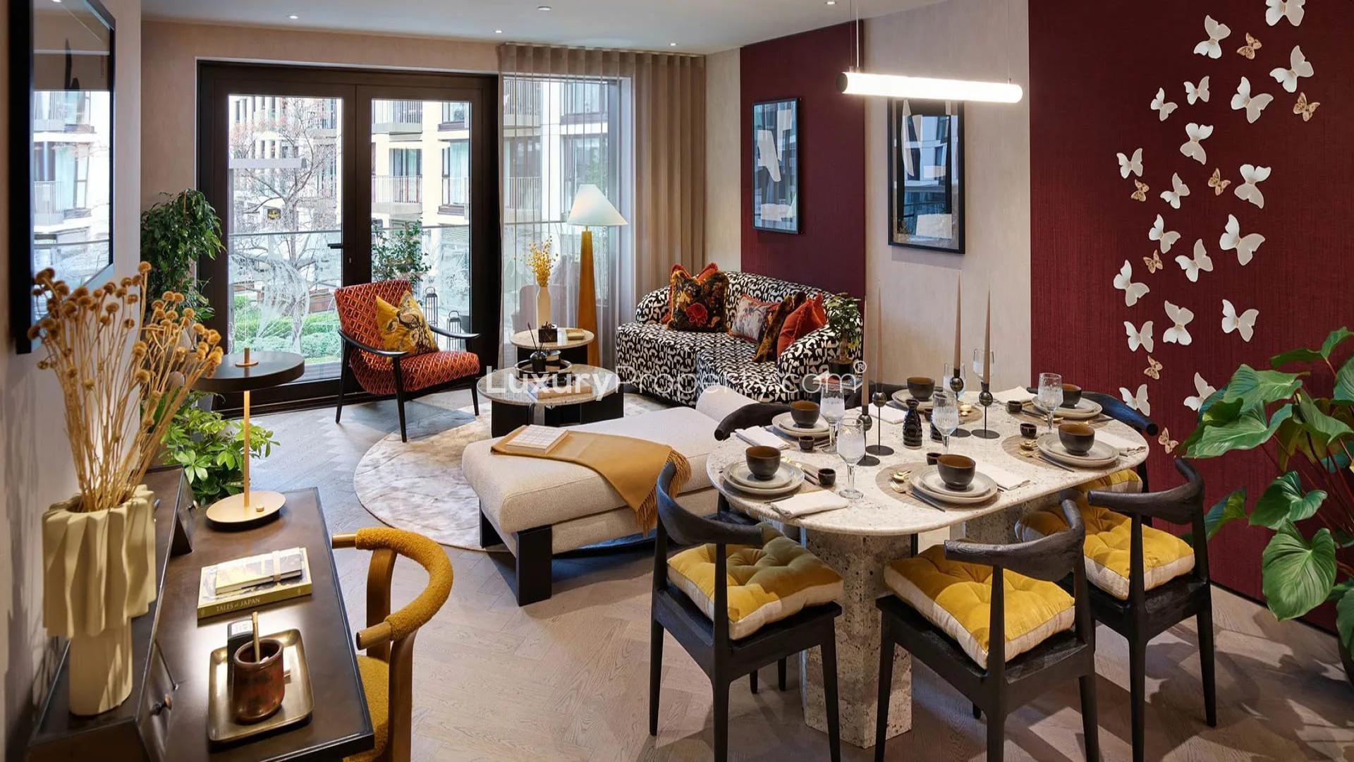 Stylish living room in Tranquillity Place apartment, London Dock, featuring modern decor and views