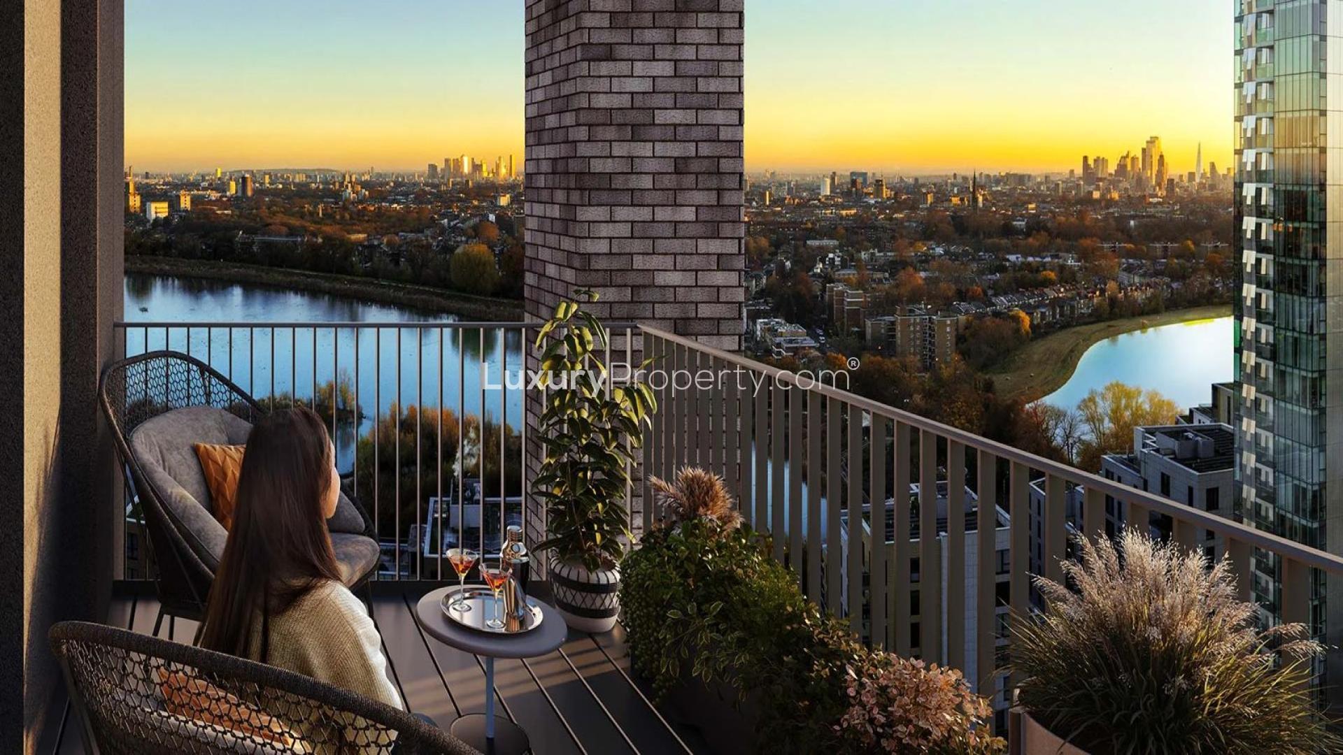 Modern living room in Woodberry Down’s Emperor Point apartment, London