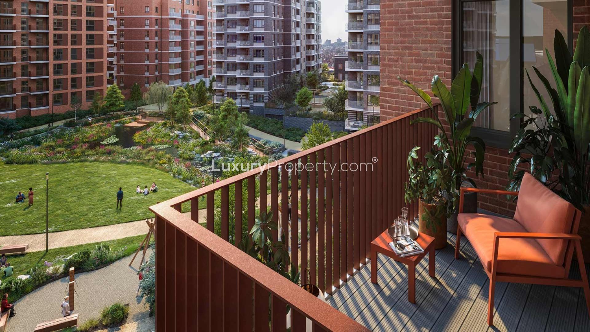 Modern living room in Opal House, Lombard Square apartment, London with natural interiors
