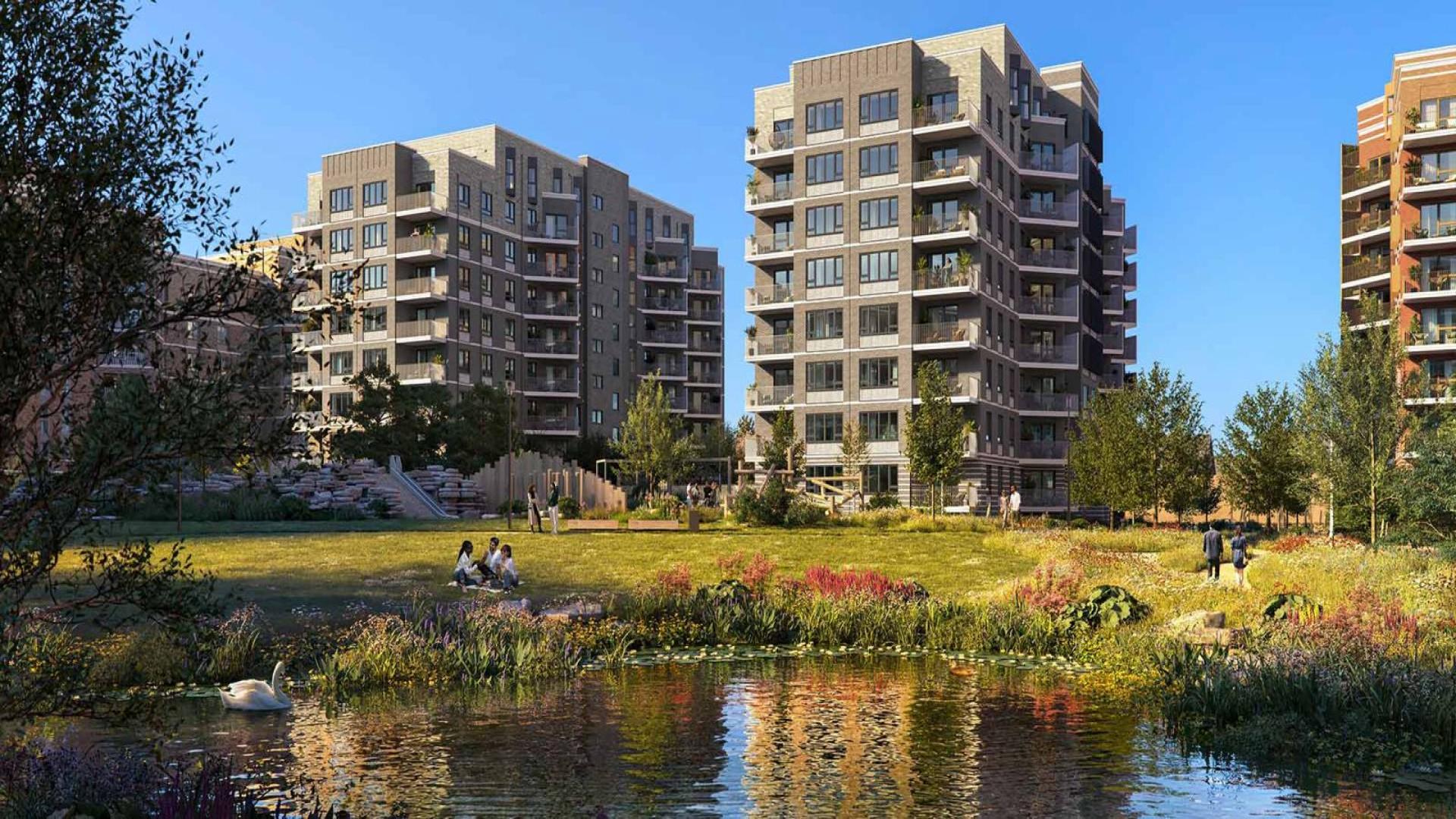 Balcony view of Rosa House Apartments overlooking Lombard Square's private podium garden in London