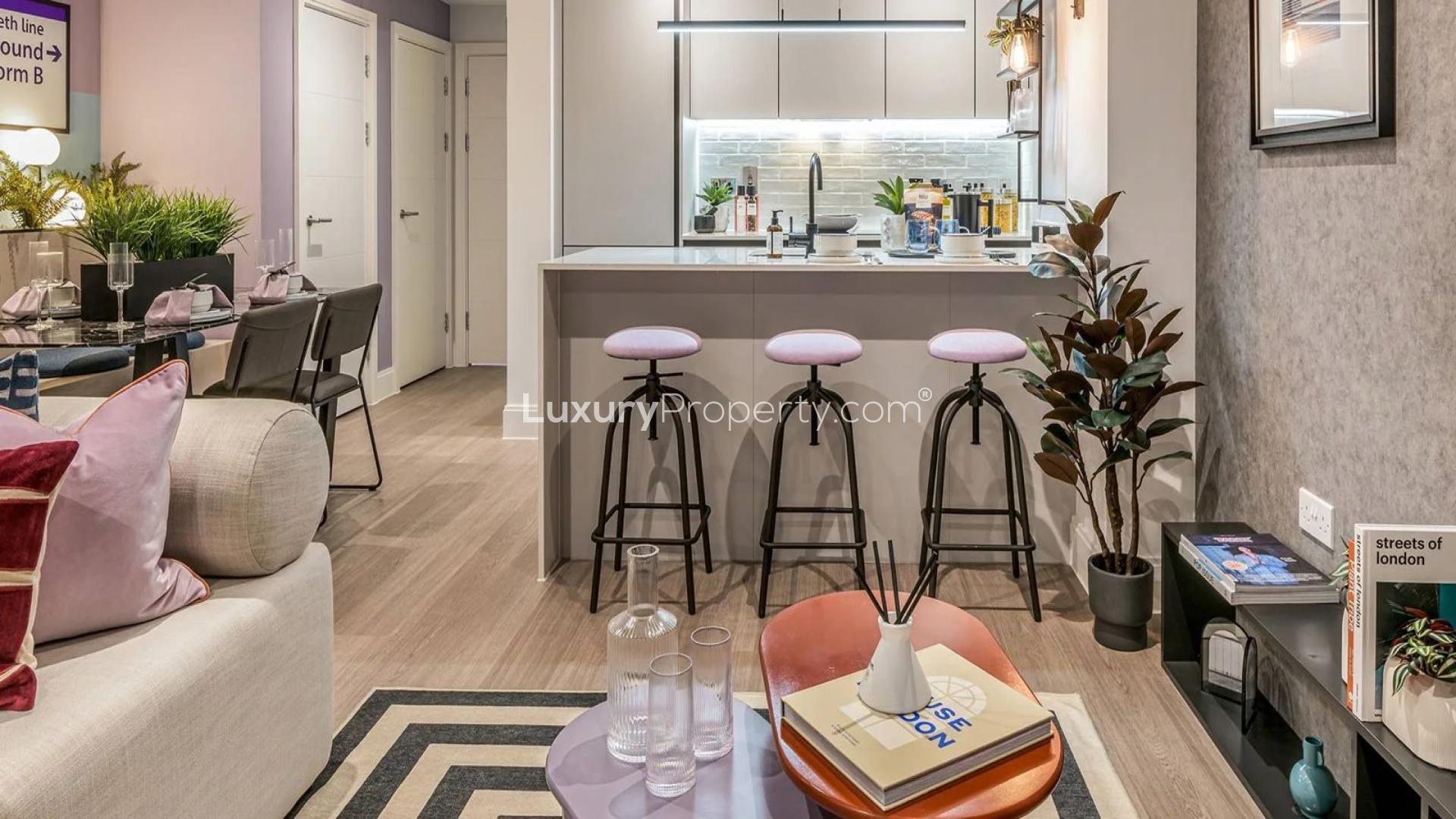 Luxurious one-bedroom apartment interior at Horlicks Quarter, London, for sale