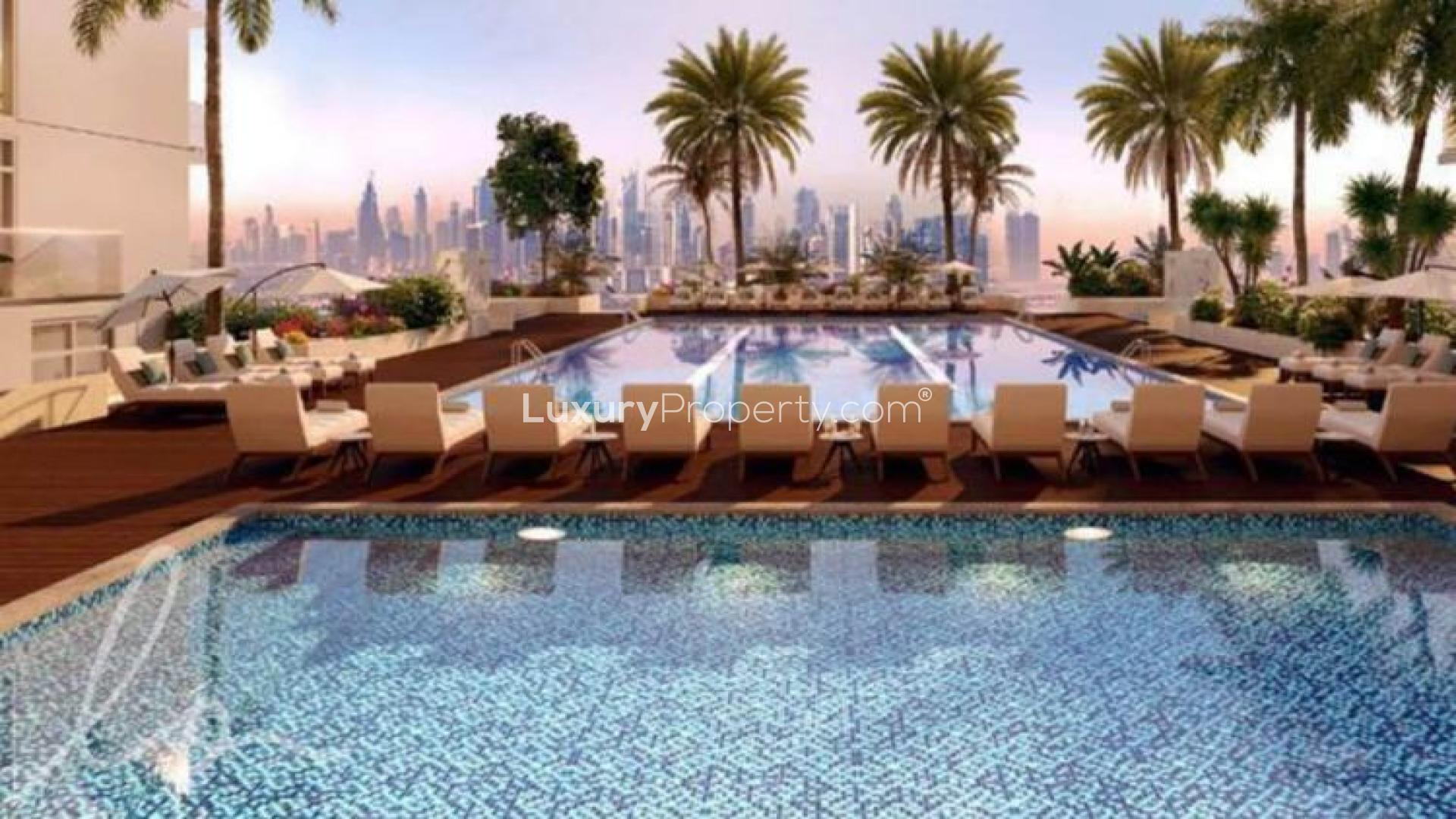 Luxurious poolside view at Crest Grande Tower C, Sobha Hartland apartment for sale