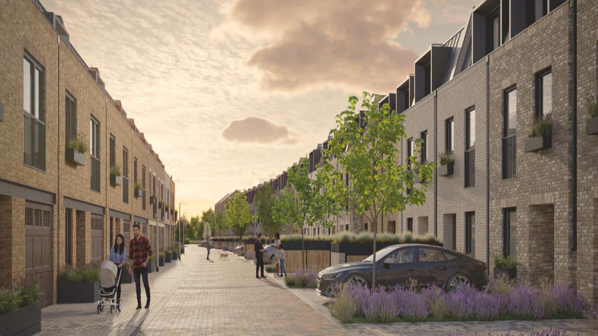 Modern London Square apartment complex with landscaped courtyard, available for sale. Ref LP45923