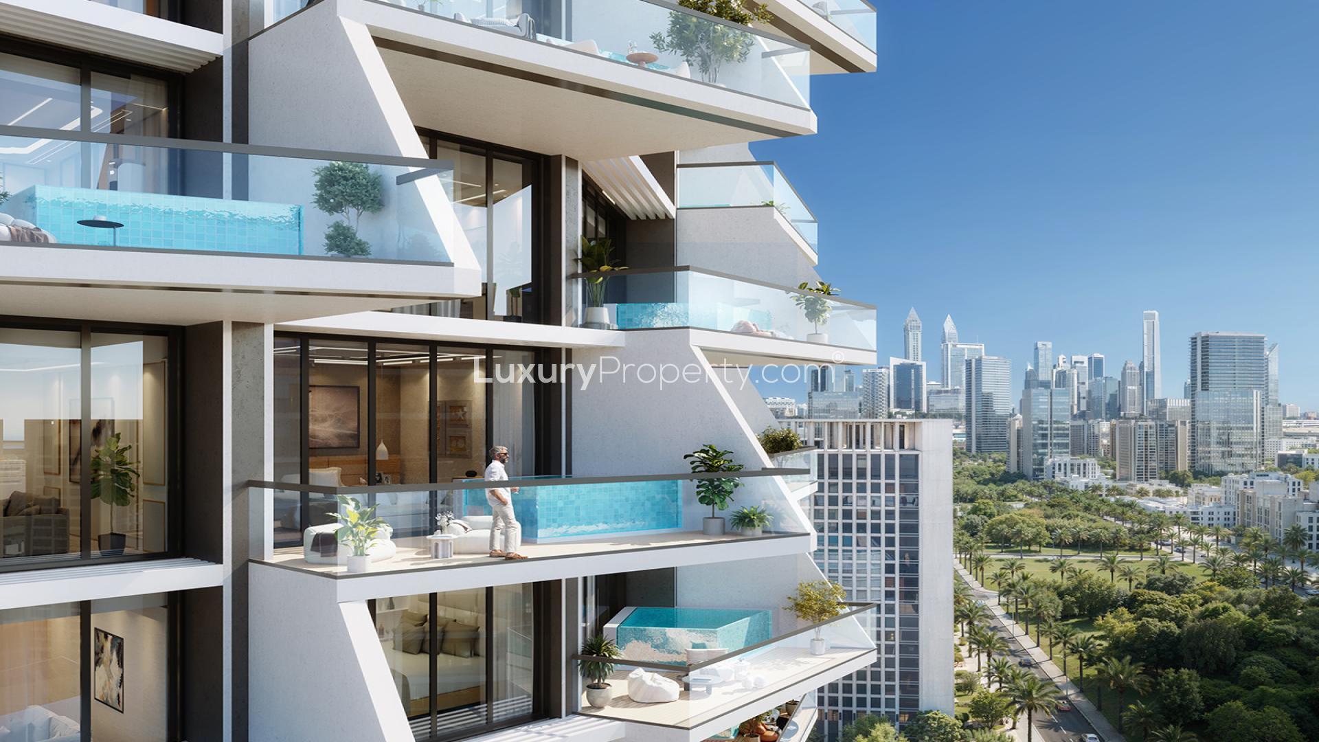 Stylish living room in Binghatti Grove 1-bedroom apartment, Jumeirah Village Circle