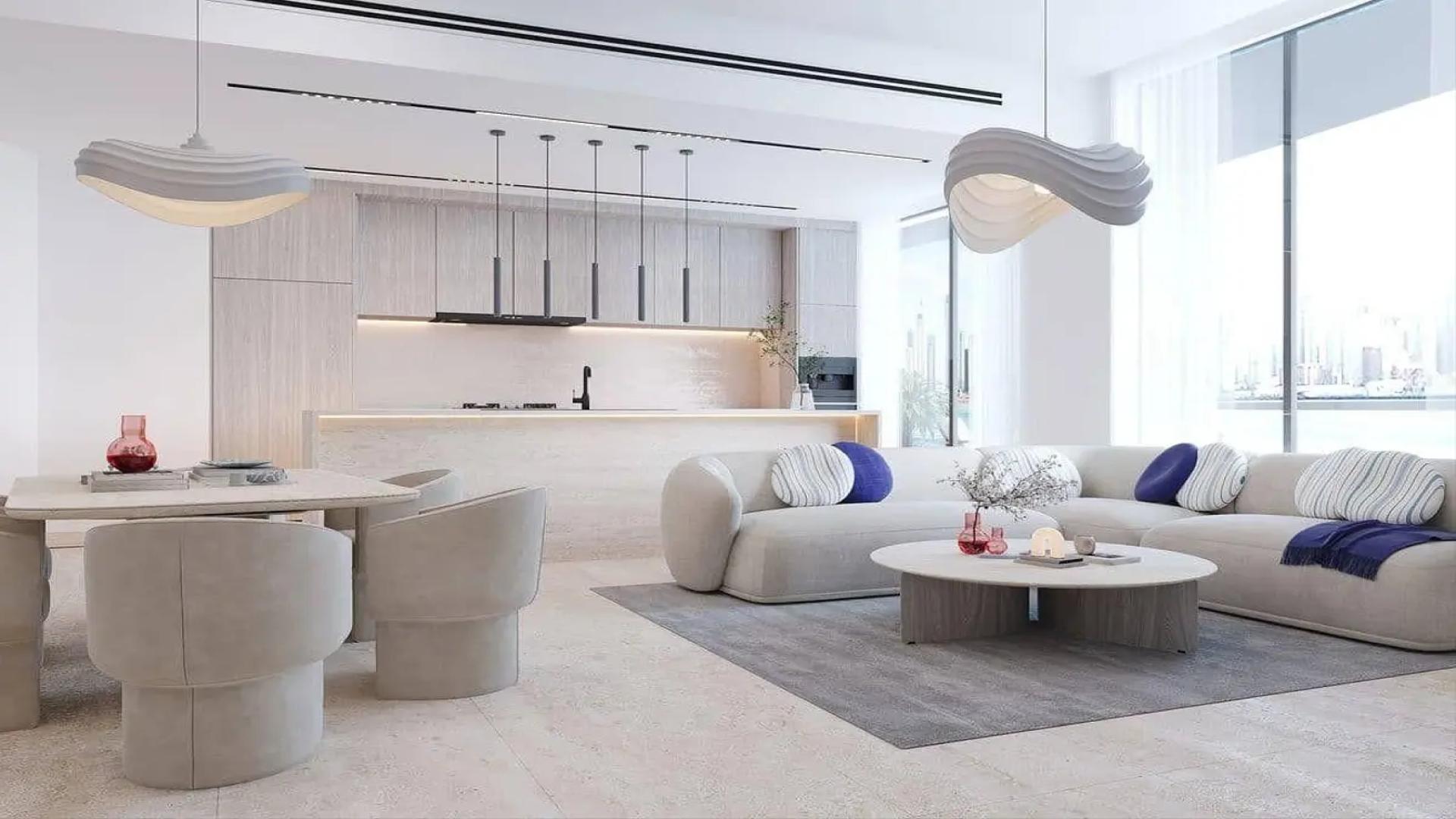 Aerial view of Dubai Marina skyline, featuring Pelagos by IGO at dusk