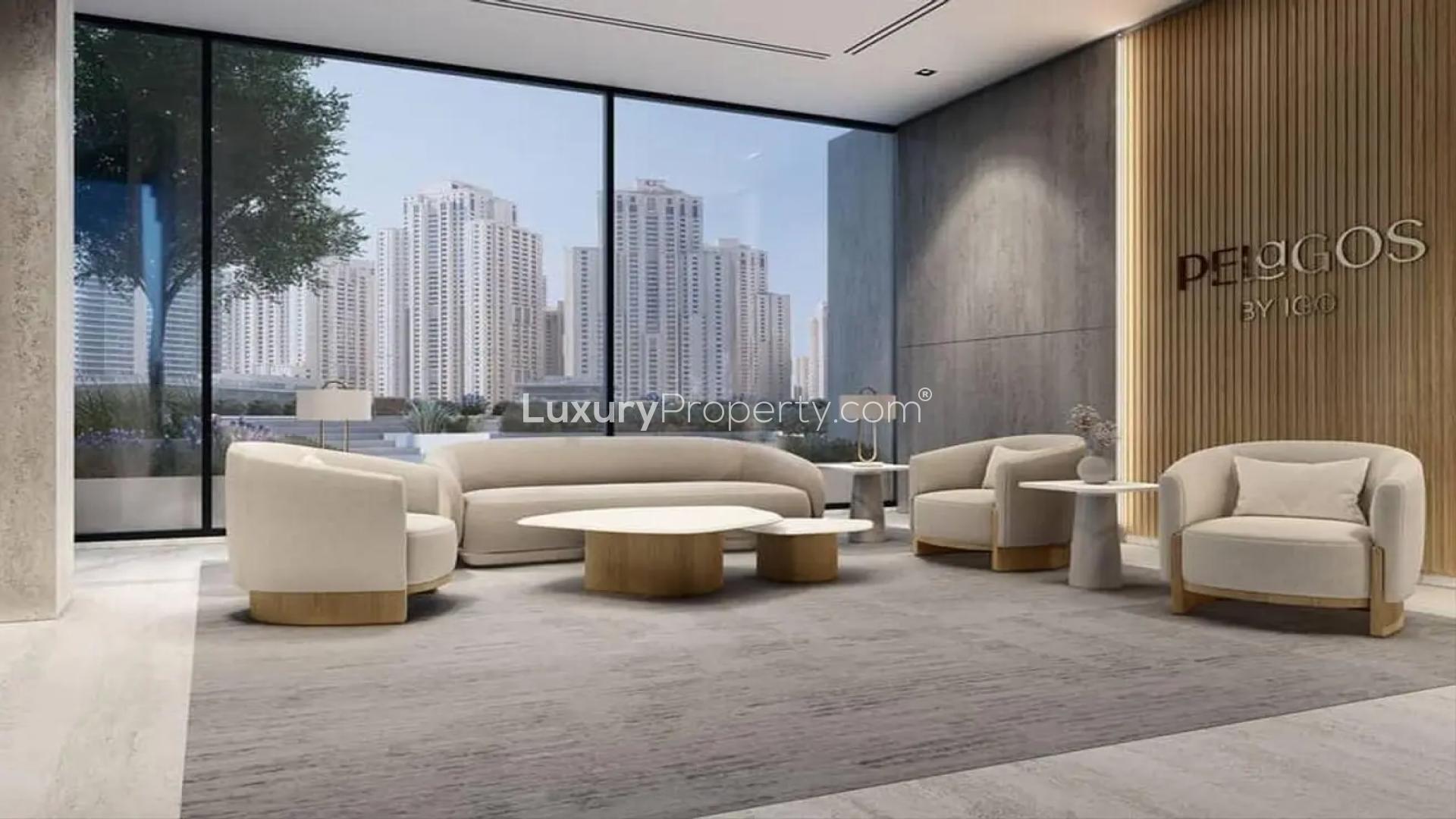 Modern living and dining area in 1-bedroom Dubai Marina apartment, Pelagos by IGO