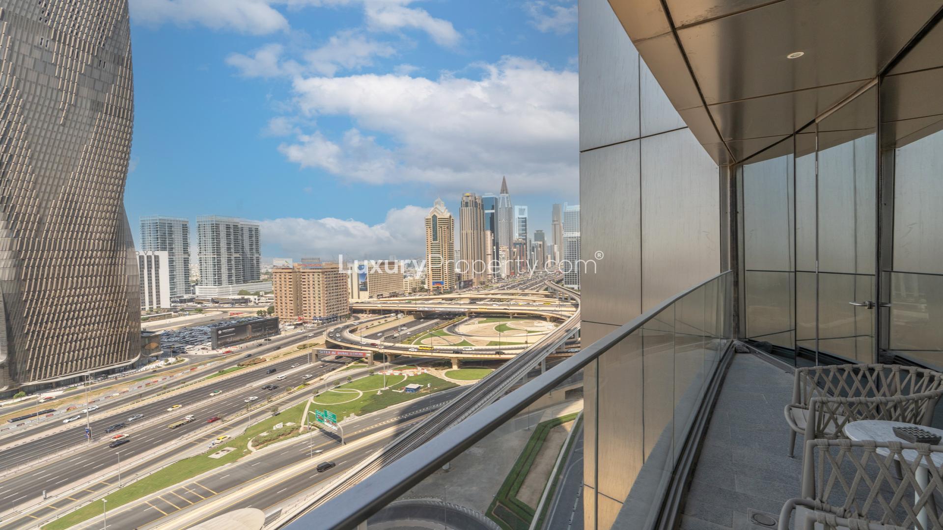 Modern living room in Downtown apartment, Address Residences Sky View, with city views