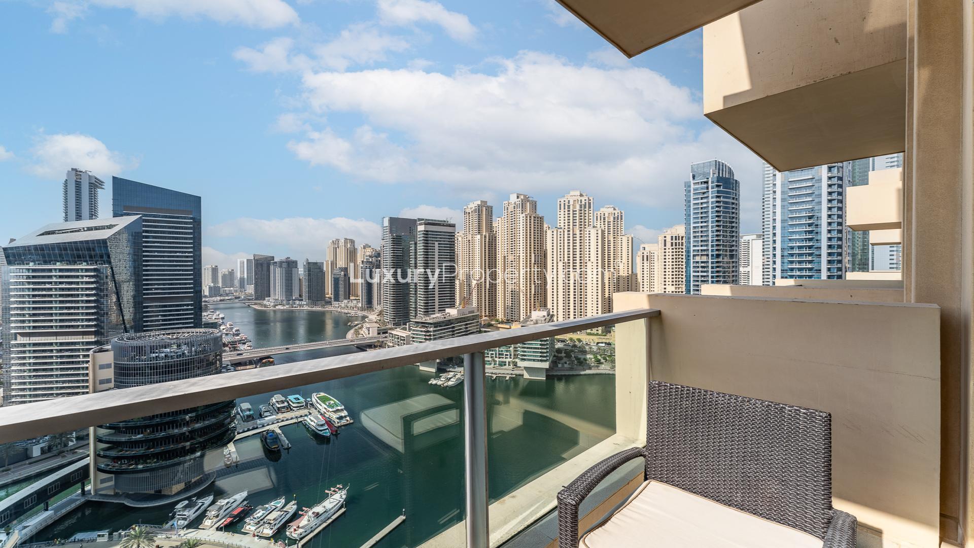 Dubai Marina apartment view with waterfront and skyscrapers near JW Marriott Hotel