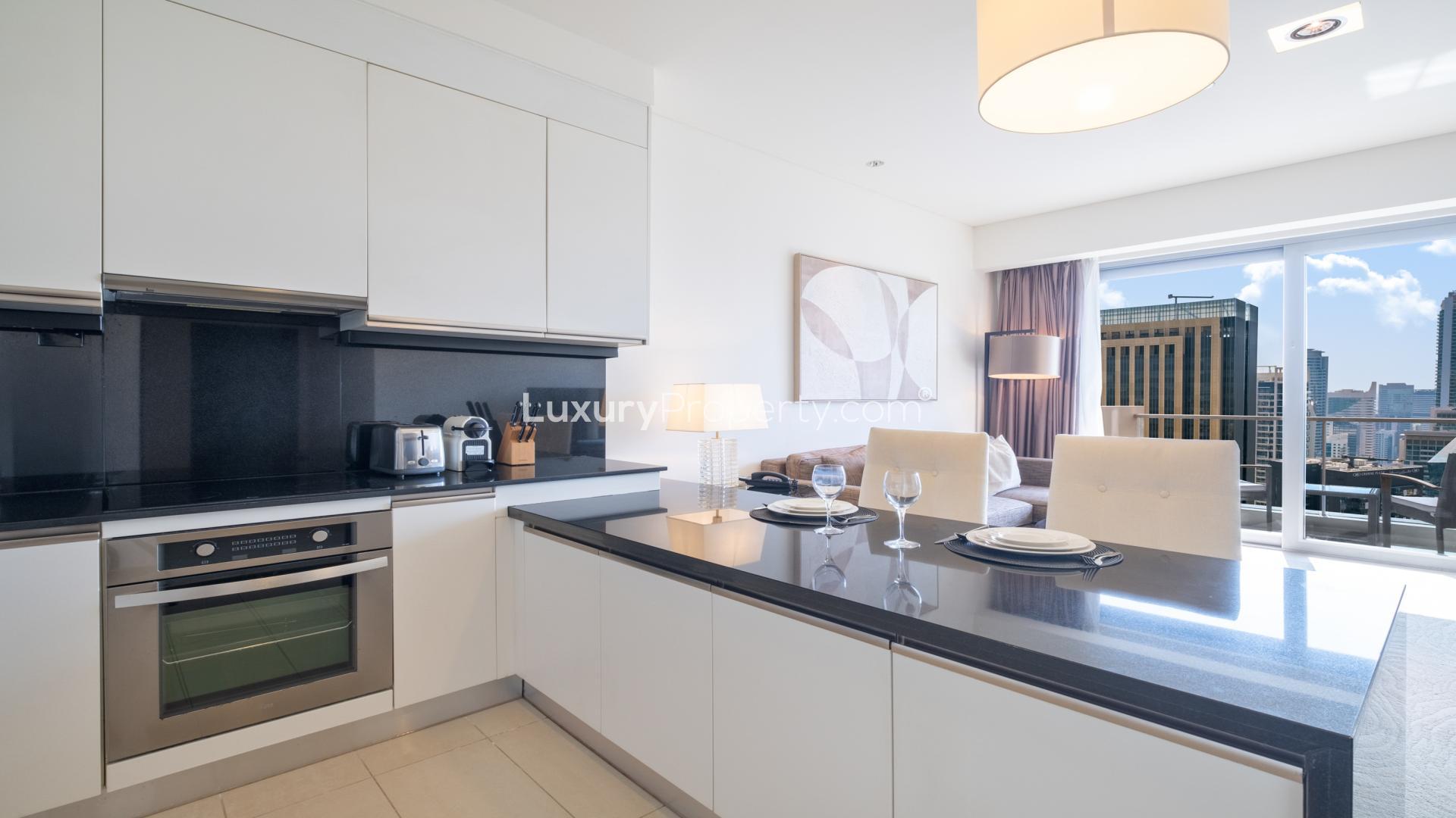 Balcony view of Dubai Marina skyline from JW Marriott Hotel Marina apartment for sale