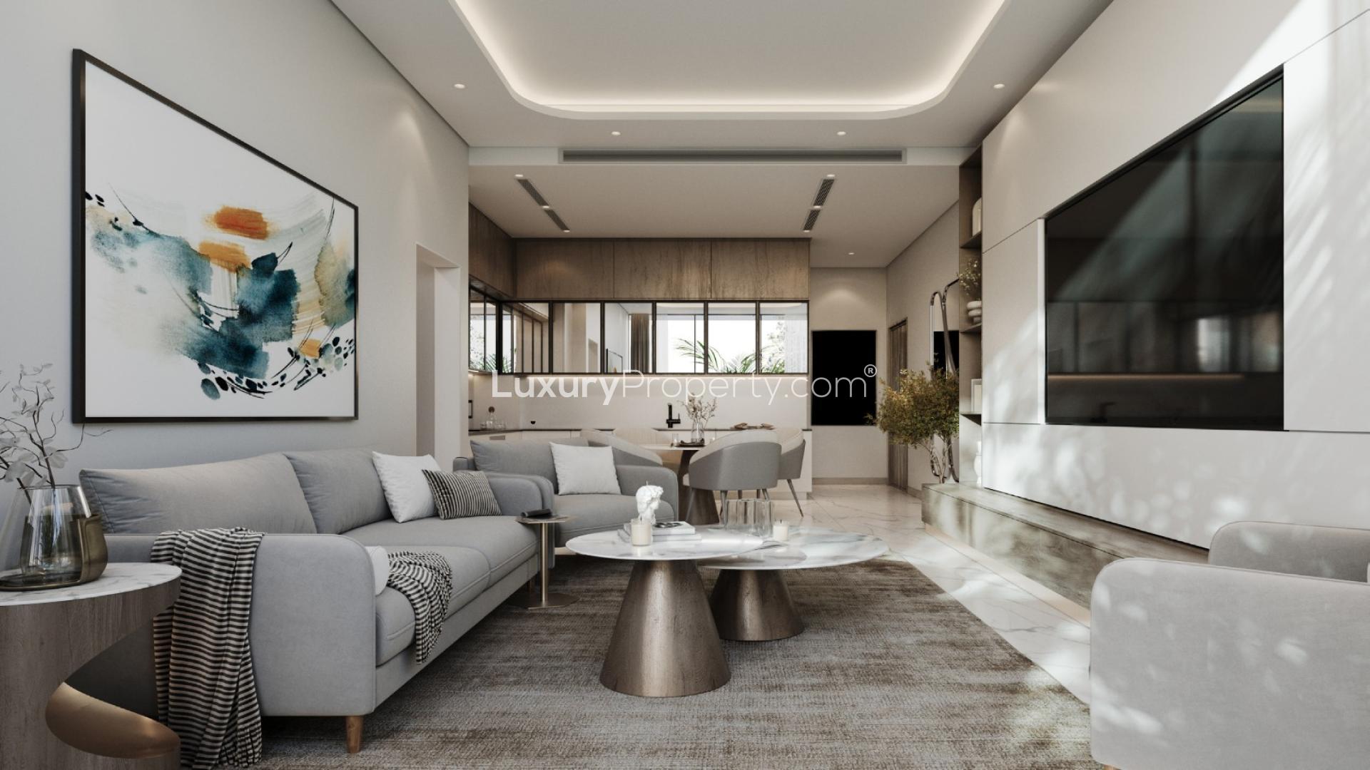 Skyhills Residences 2 balcony view, modern architecture, Jumeirah Village Circle skyline, Al Barsha South