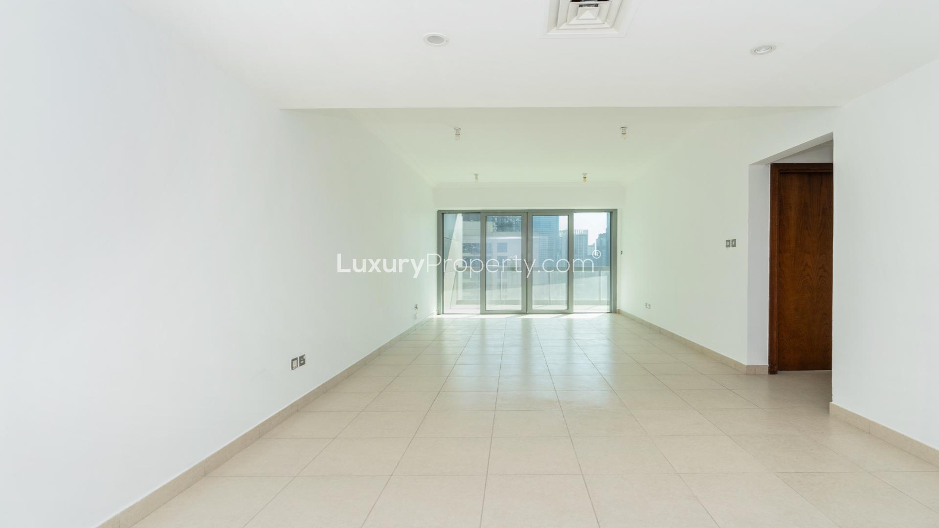 Balcony view from 8 Boulevard Walk apartment in Downtown Dubai, overlooking city skyline