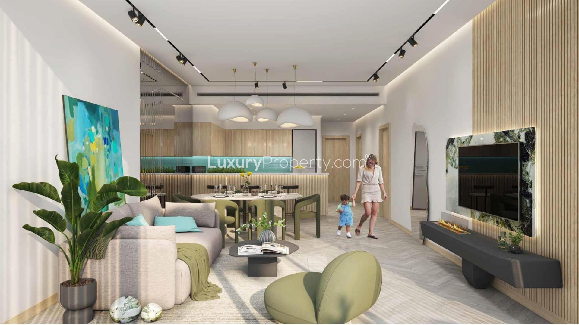 Luxurious lobby at Damac Lagoons apartment, elegant seating and decor, LP48042 for sale