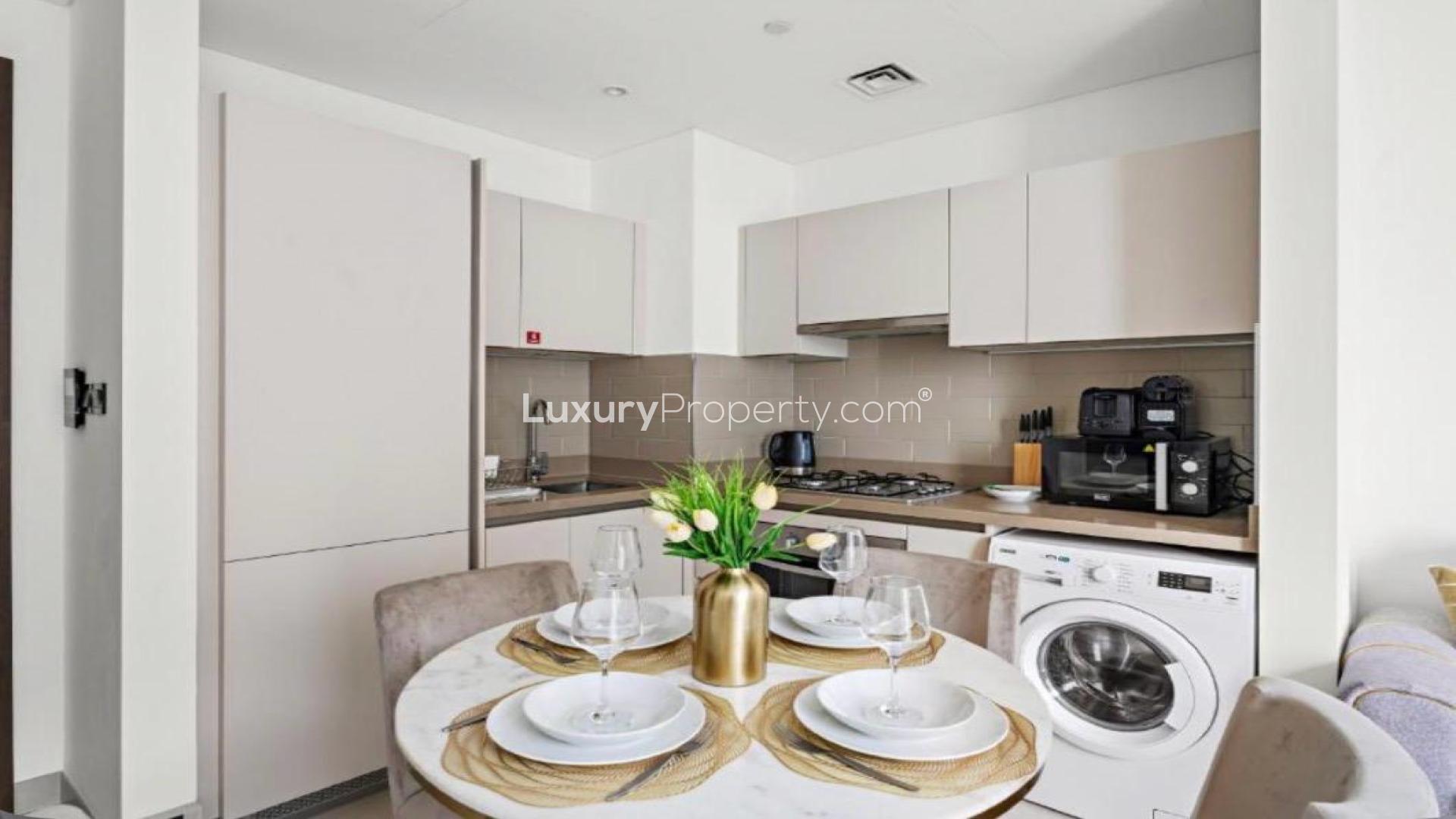 Modern living area in 1-bedroom apartment, Sobha Creek Vistas Reserve, Sobha Hartland