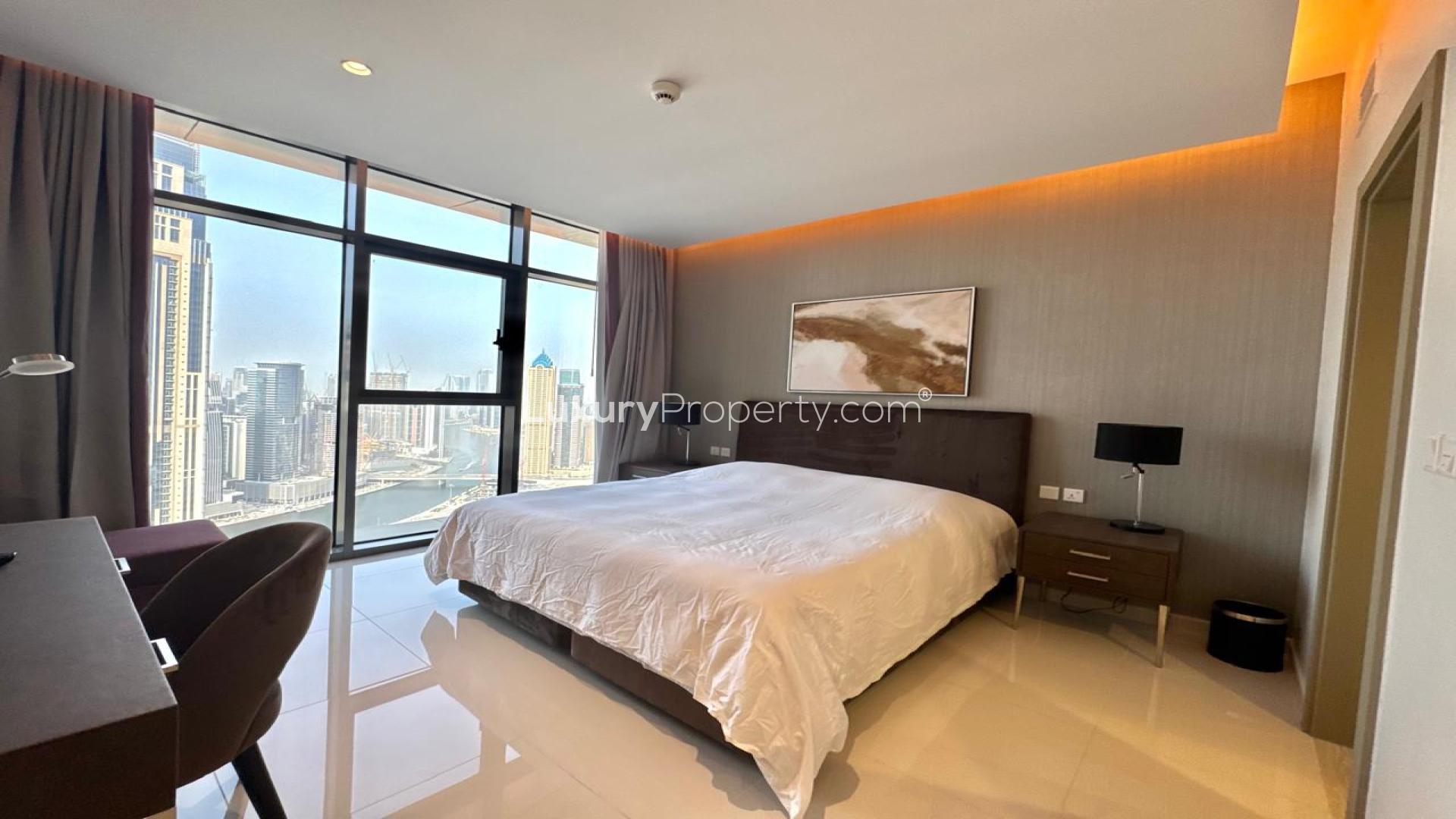 High-floor apartment balcony view, Business Bay skyline, Aykon City Tower B, Dubai