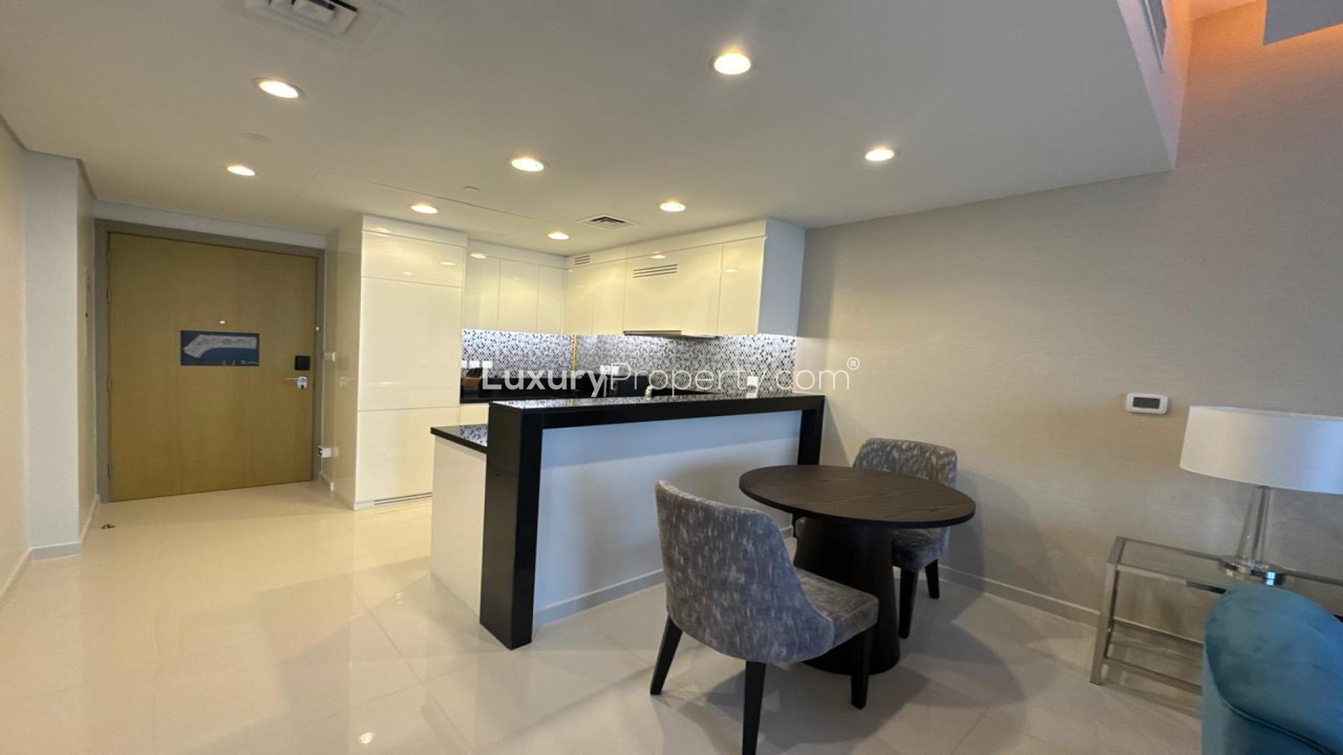 Modern furnished kitchen and dining area in Aykon City Tower B, Business Bay apartment