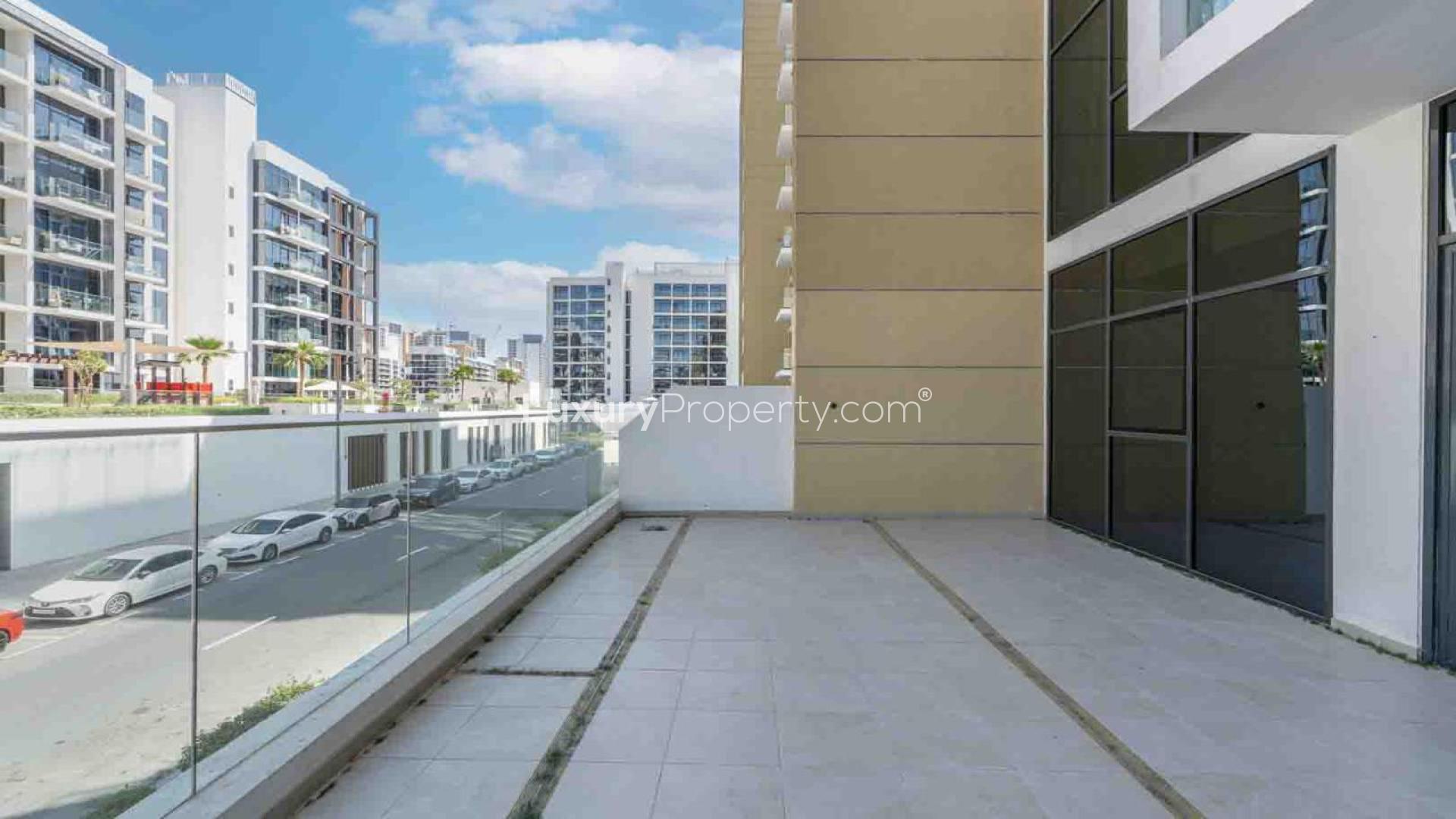 Spacious balcony view, Azizi Riviera apartment in Meydan, for sale, high ROI potential