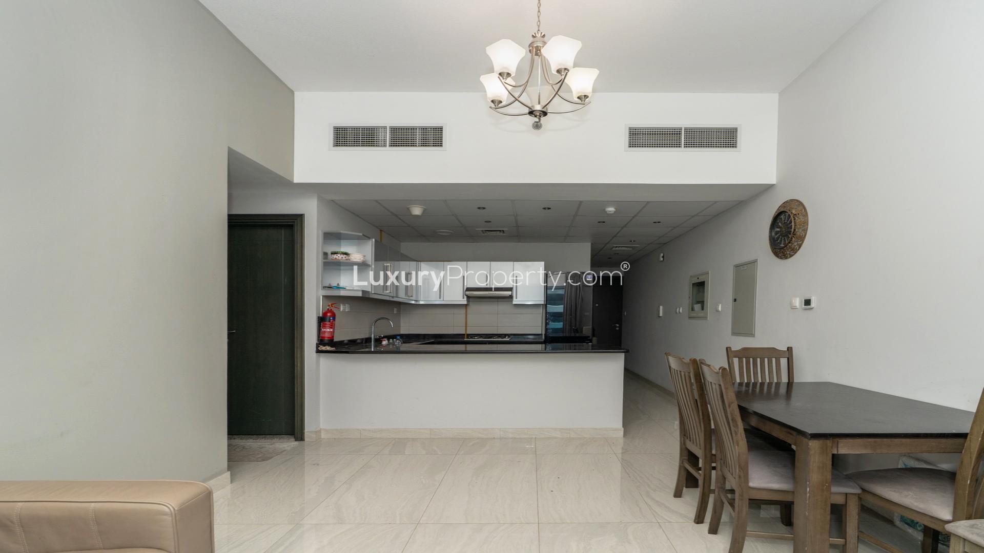 Fully furnished living room in Elite Business Bay apartment, ideal for rental income