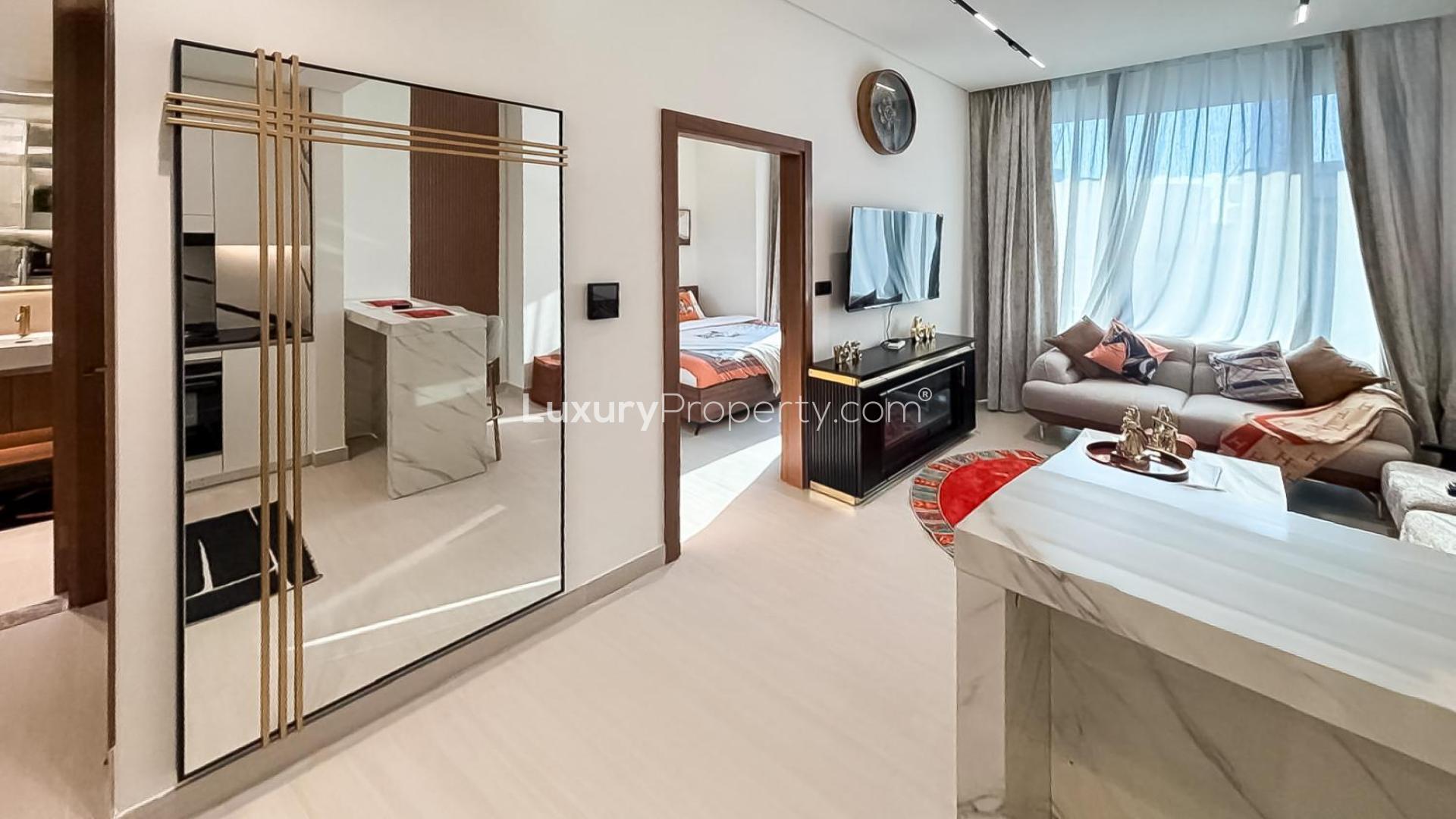 Modern 1-bedroom apartment interior at Trillionaire Residences, Business Bay, with stylish decor