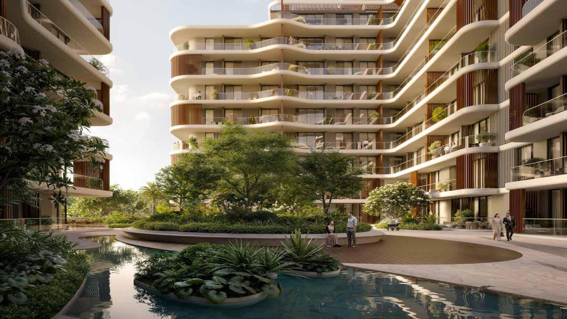 Luxurious Al Barari apartment balcony with elegant seating and lush greenery views