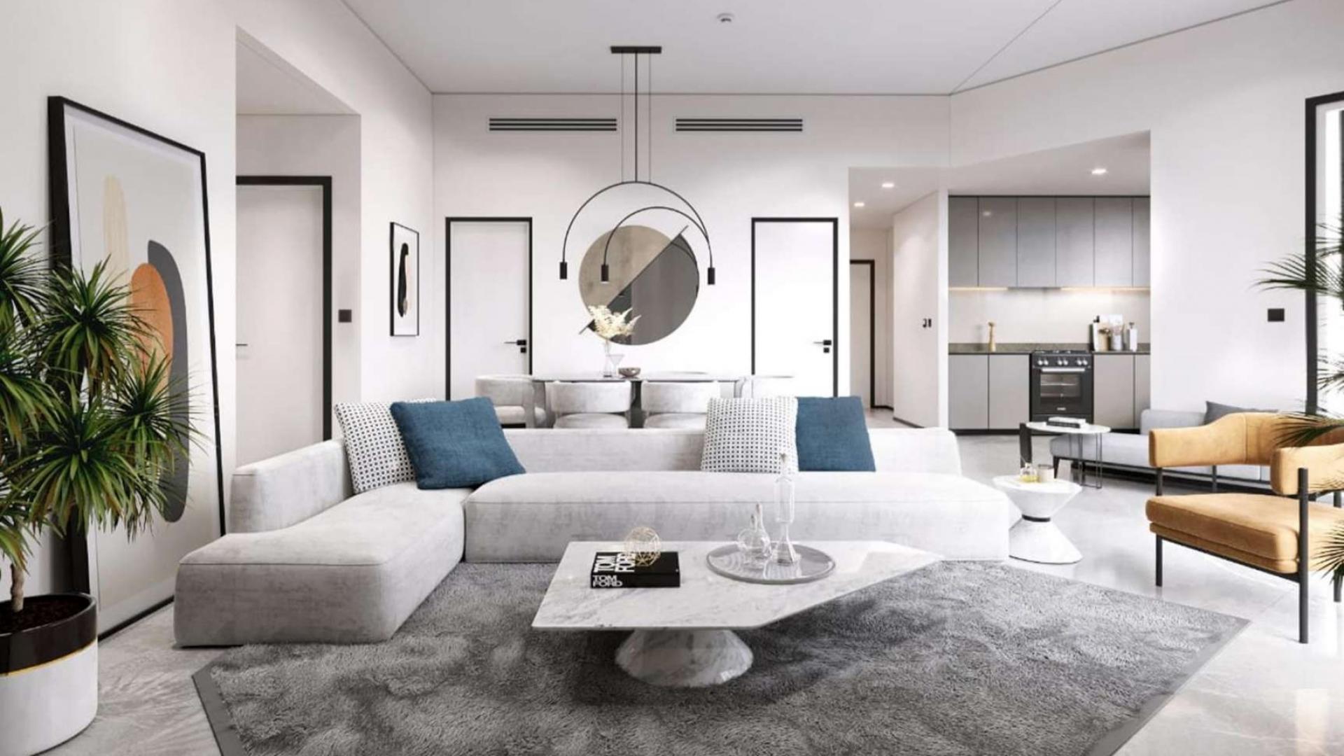 Modern living area in one-bedroom apartment at 15 Northside, Business Bay, with stylish decor