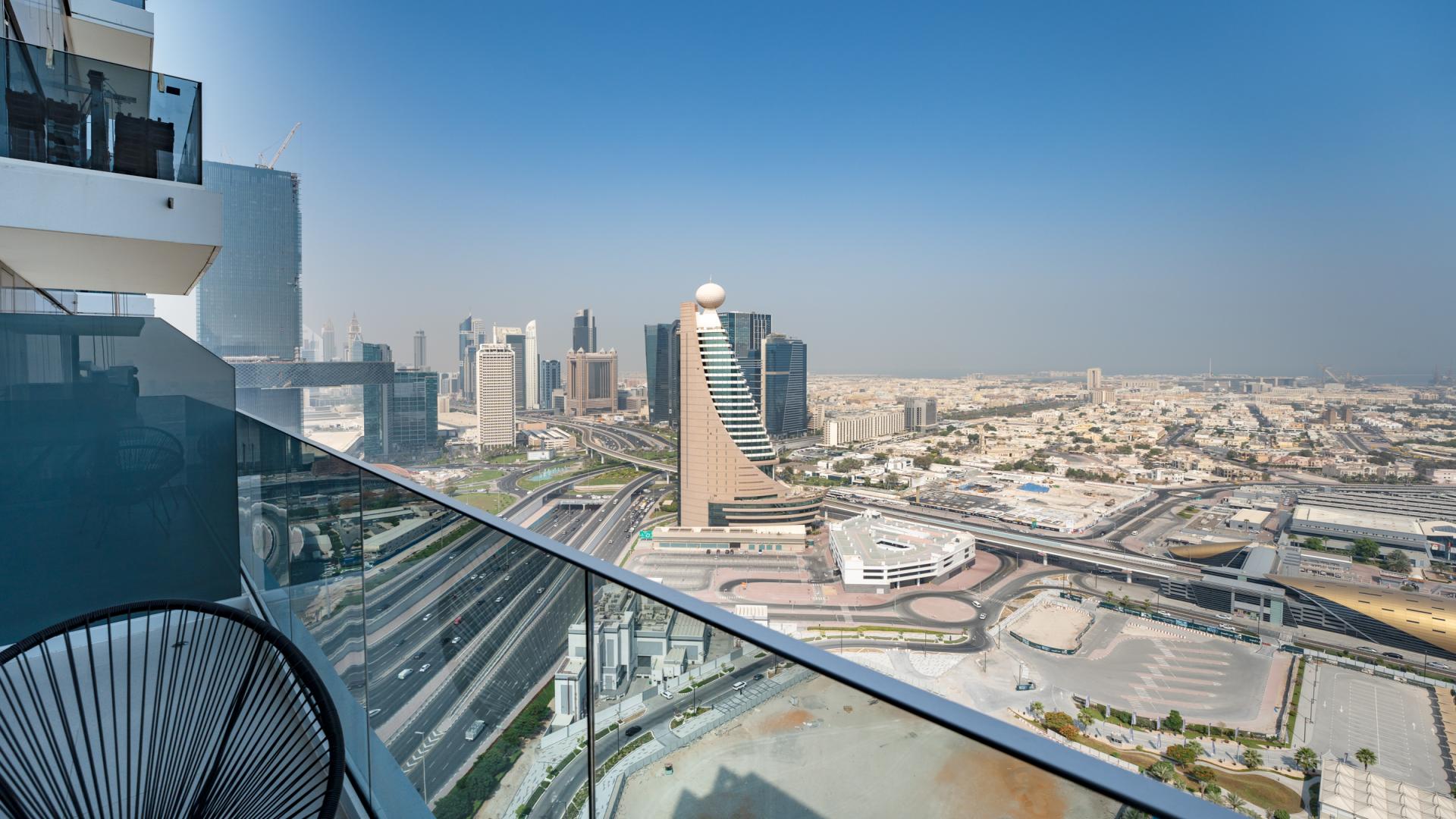 Modern living room in One-Bed Apartment, 1 Residences, Al Kifaf, Wasl1, with city views