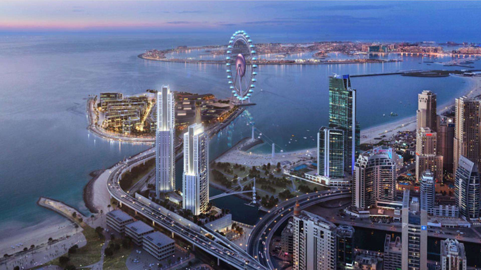 Luxury waterfront apartments at night in 5242, Dubai Marina, for sale