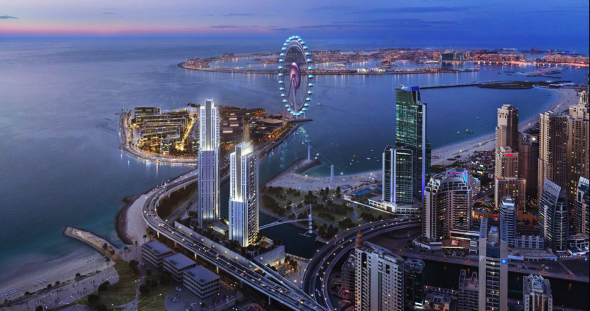 "Stunning Dubai Marina skyline view, luxury waterfront apartment for sale in 5242 community.",Luxury waterfront apartment view, Dubai Marina skyline, vibrant cityscape, and serene sea at dusk