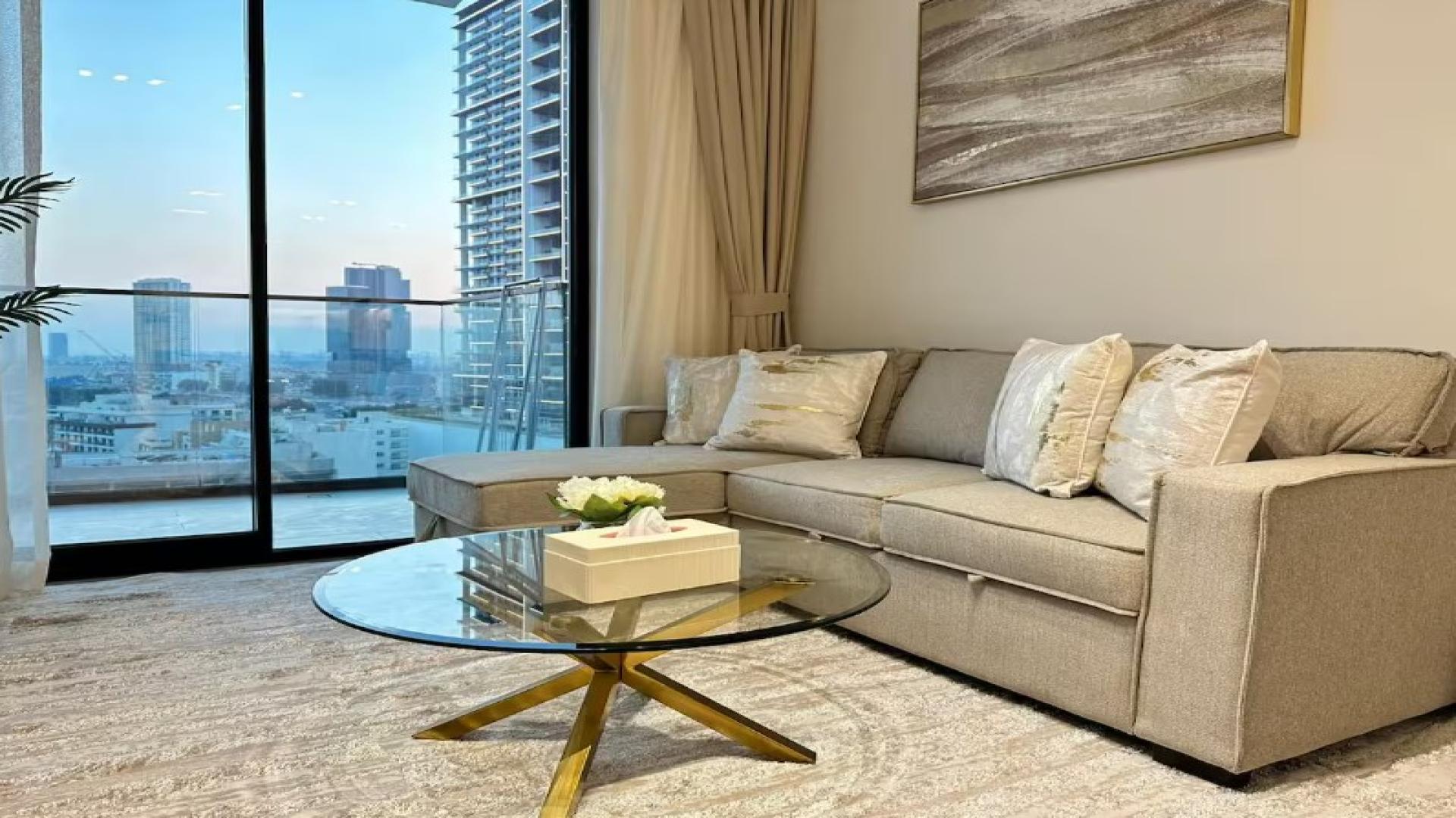 Modern living room in Binghatti House apartment, Jumeirah Village Circle, for sale