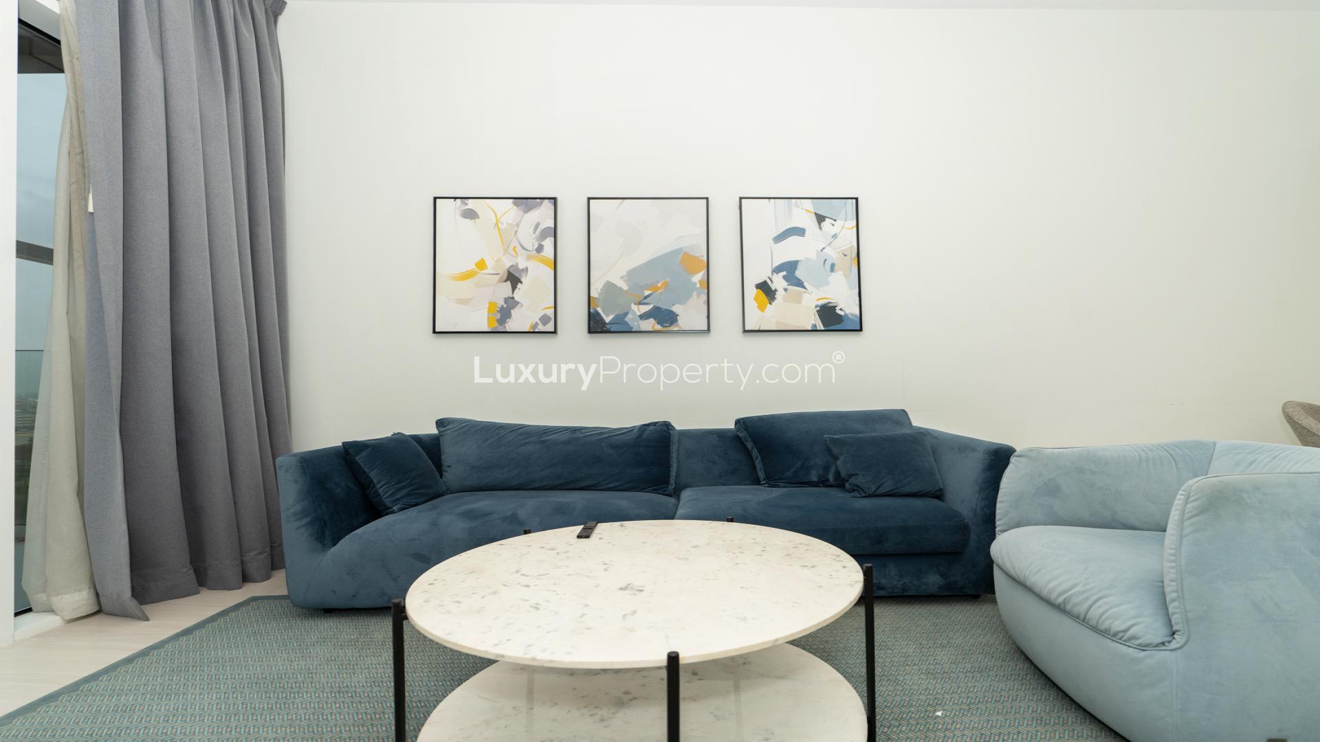 Stylish living room in furnished one-bedroom apartment, Park Gate Residences, Al Kifaf