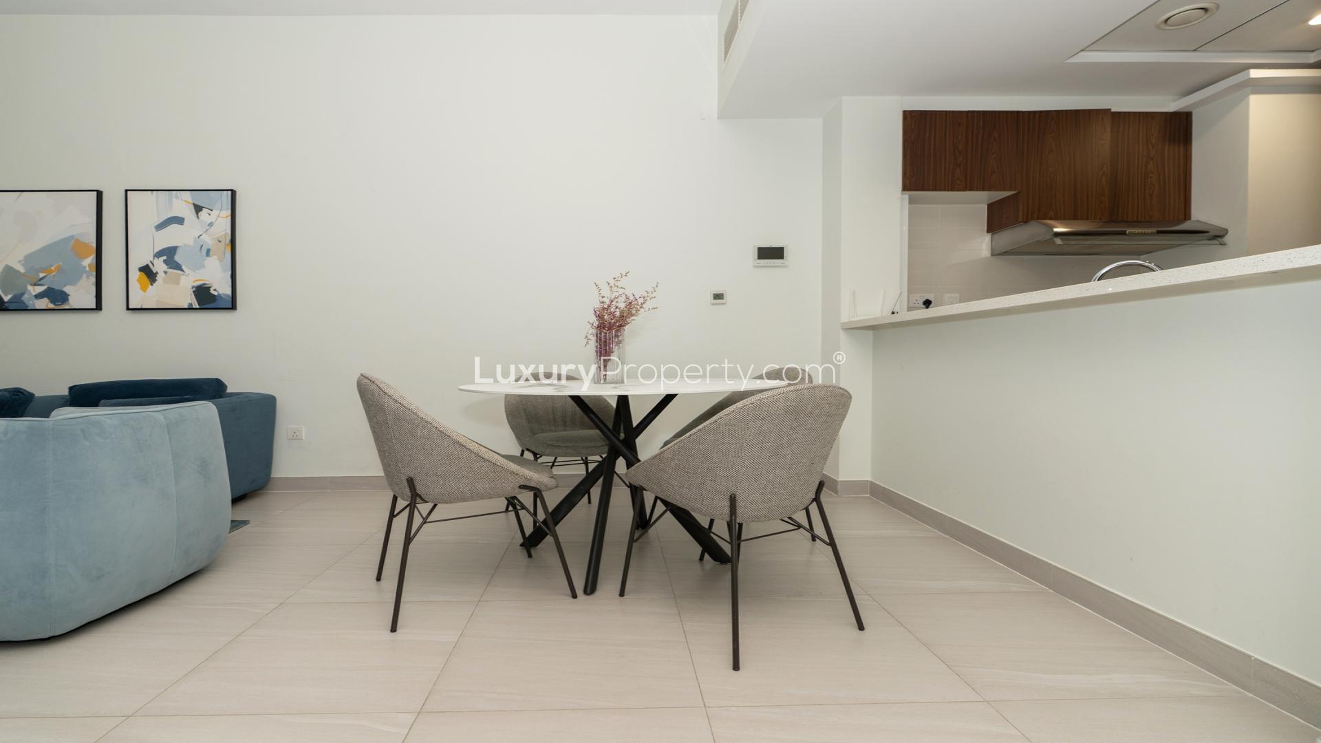 Fully furnished living room in Park Gate Residences apartment, Al Kifaf