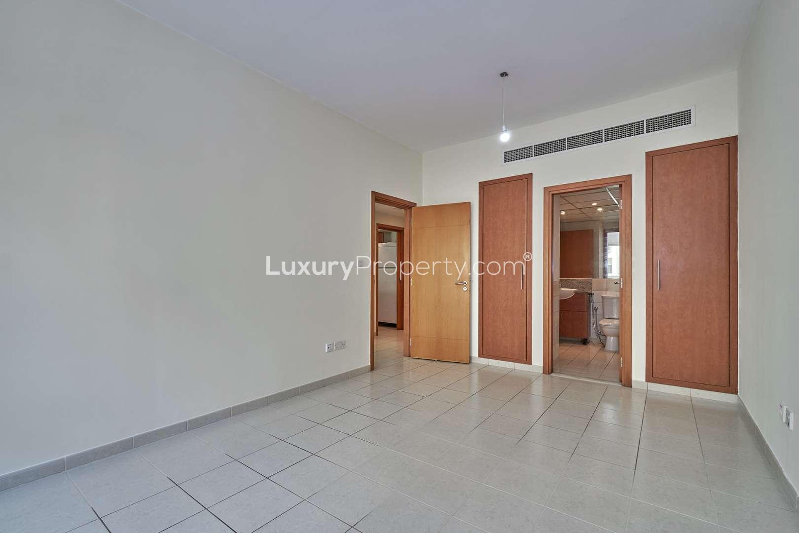 Exterior view of Al Ghozlan apartment buildings in The Greens community, Dubai