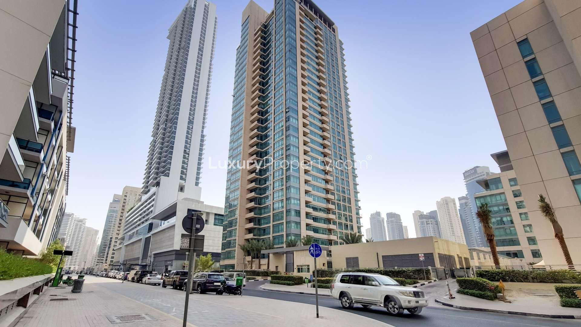 Exterior view of Al Majara apartment building in Dubai Marina, available for sale