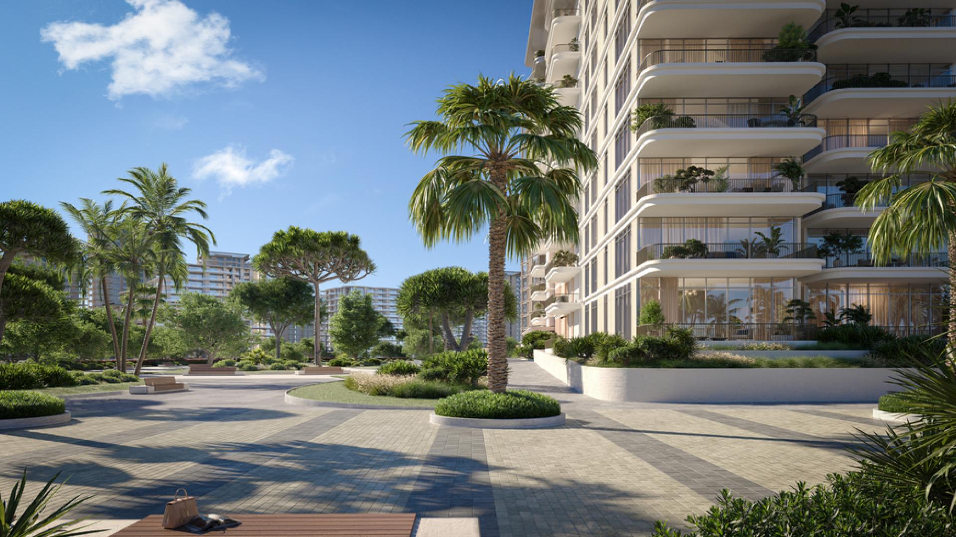 Luxury coastal apartment pool area in Bay Grove Residences, Dubai Islands, for sale