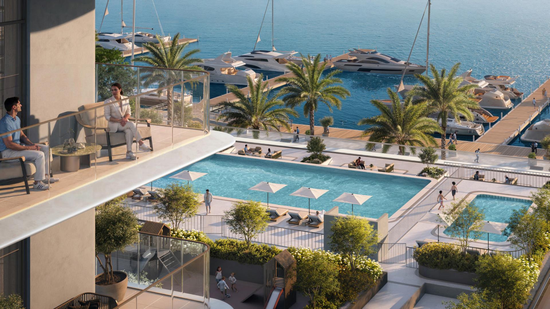 Contemporary living room with marina view at Emaar’s Pier Point 1, Mina Rashid