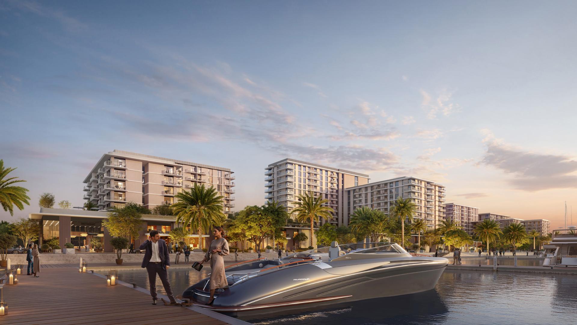 Luxurious waterfront living room with marina views in Mina Rashid apartment for sale