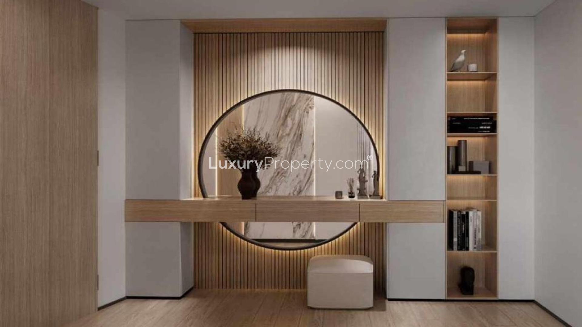 Elegant modern living room in high-floor apartment, Jumeirah Village Circle, Binghatti Phantom