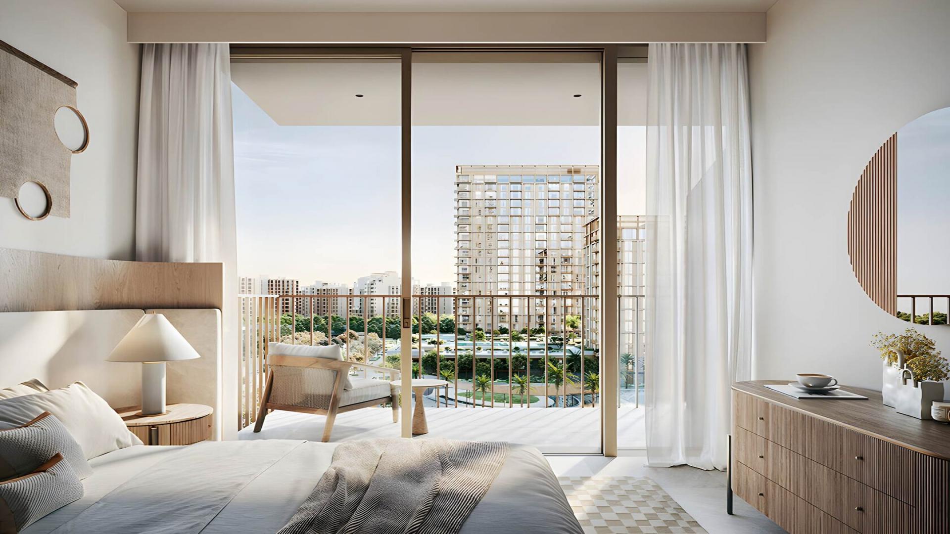 Modern living room in 1-bedroom waterfront apartment at Arlo, Dubai Creek Harbour, Creek Beach