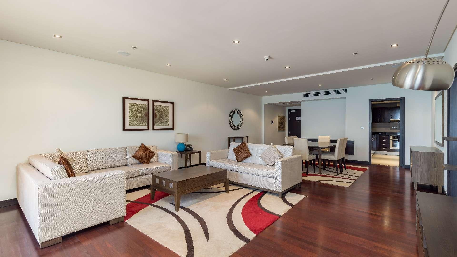 Luxurious living room in Palm Jumeirah apartment with ocean view, Anantara Residences