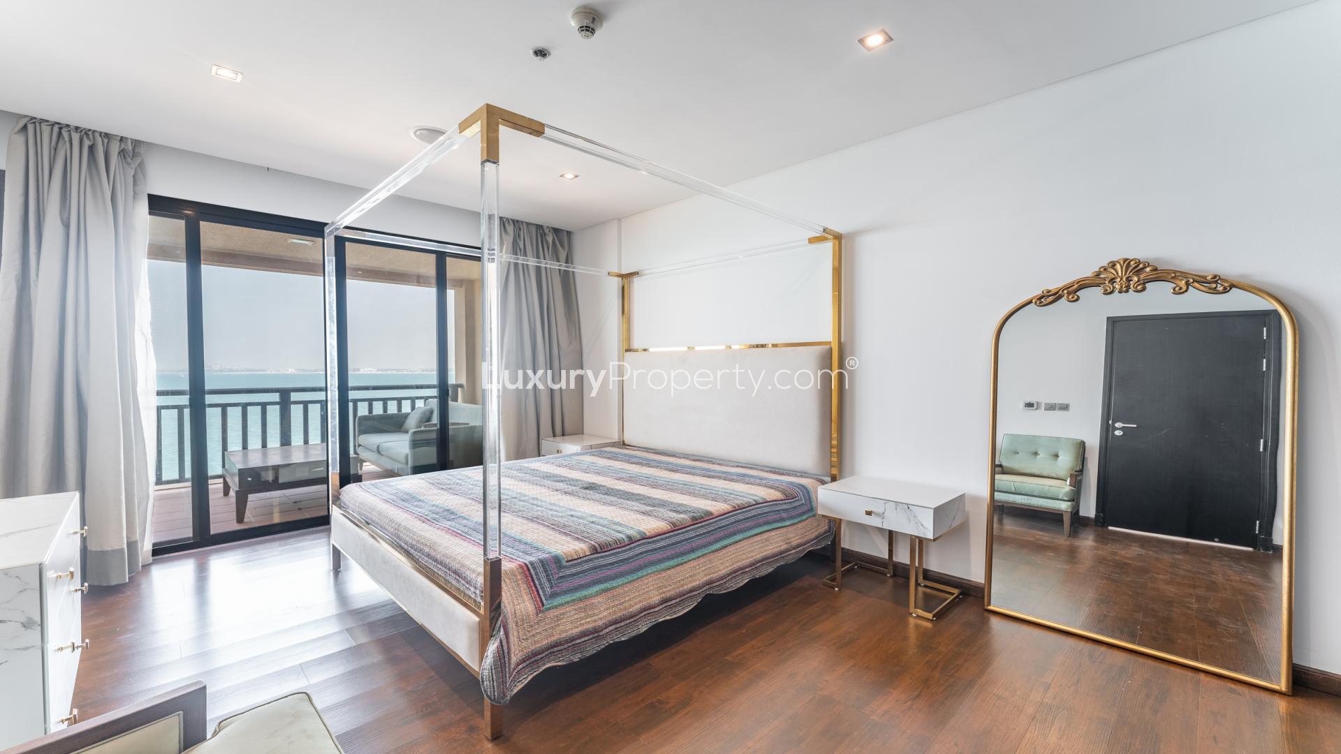 Modern living room with ocean view in Anantara Residences, Palm Jumeirah apartment for sale