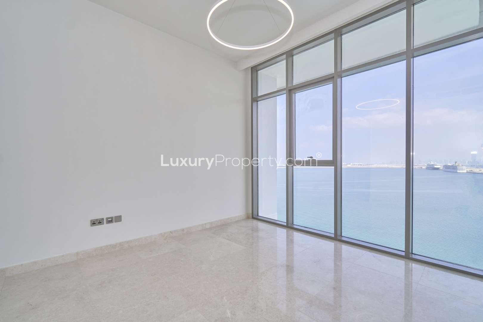 Balcony view from 1-bedroom apartment in Anwa, Dubai Maritime City, overlooking the sea