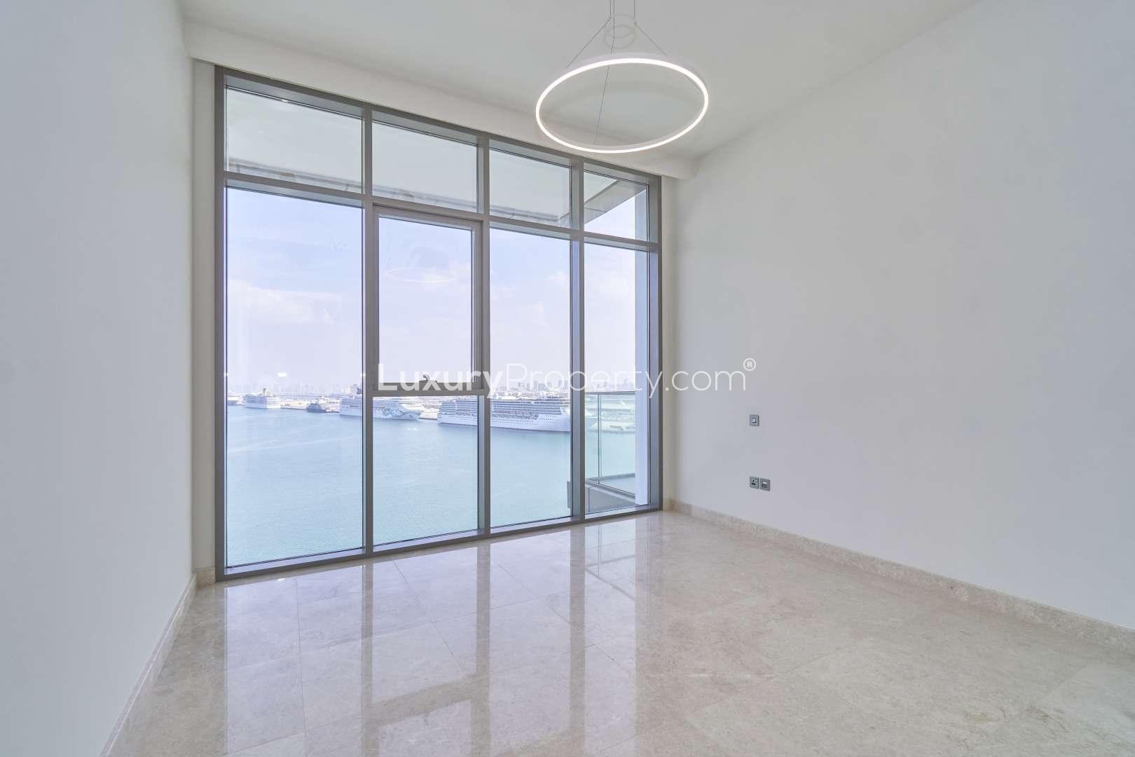 Modern living room with sea view in Anwa, Dubai Maritime City apartment for sale