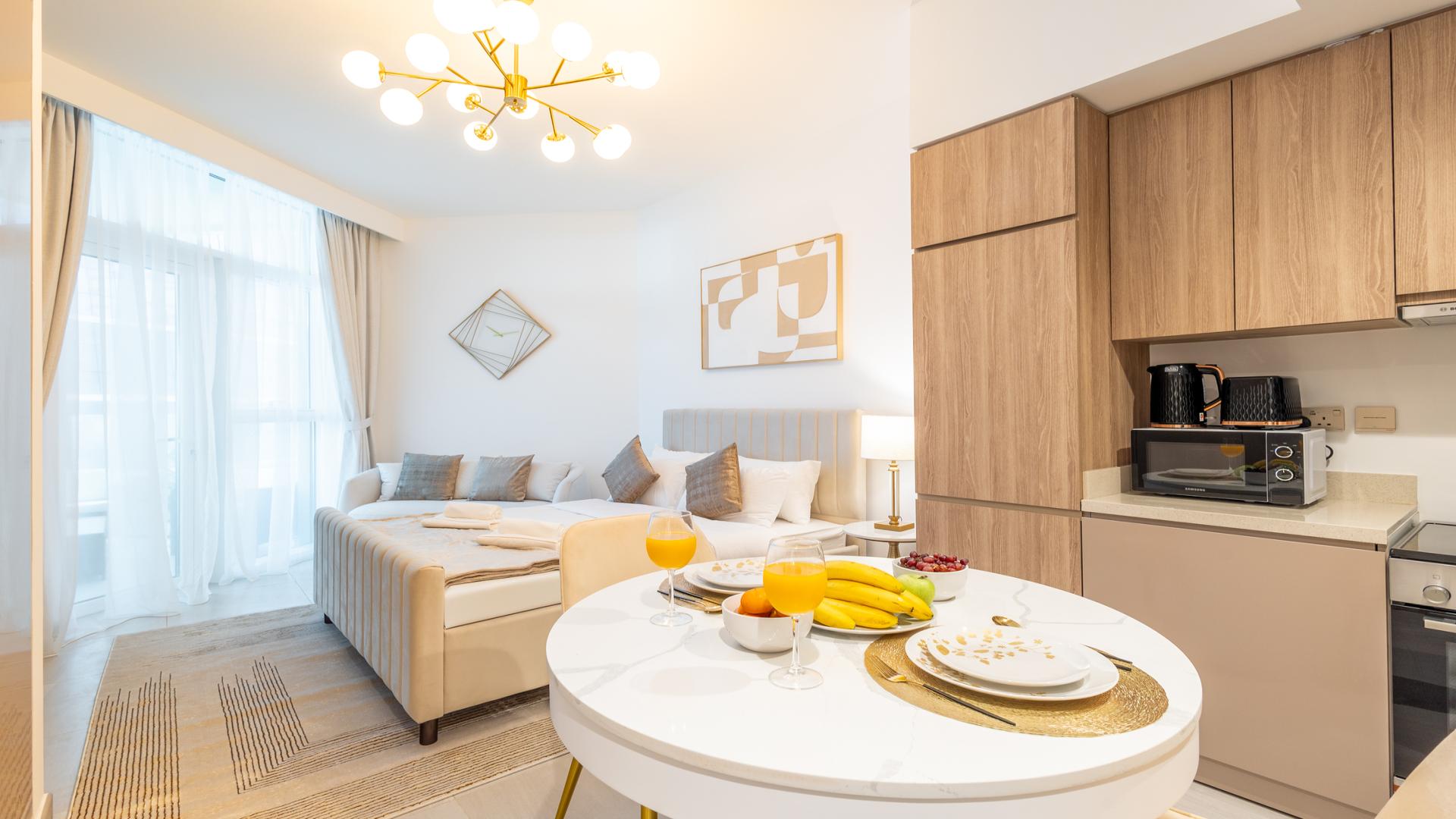 Brand new studio apartment interior in Urban Oasis, Business Bay, featuring modern decor