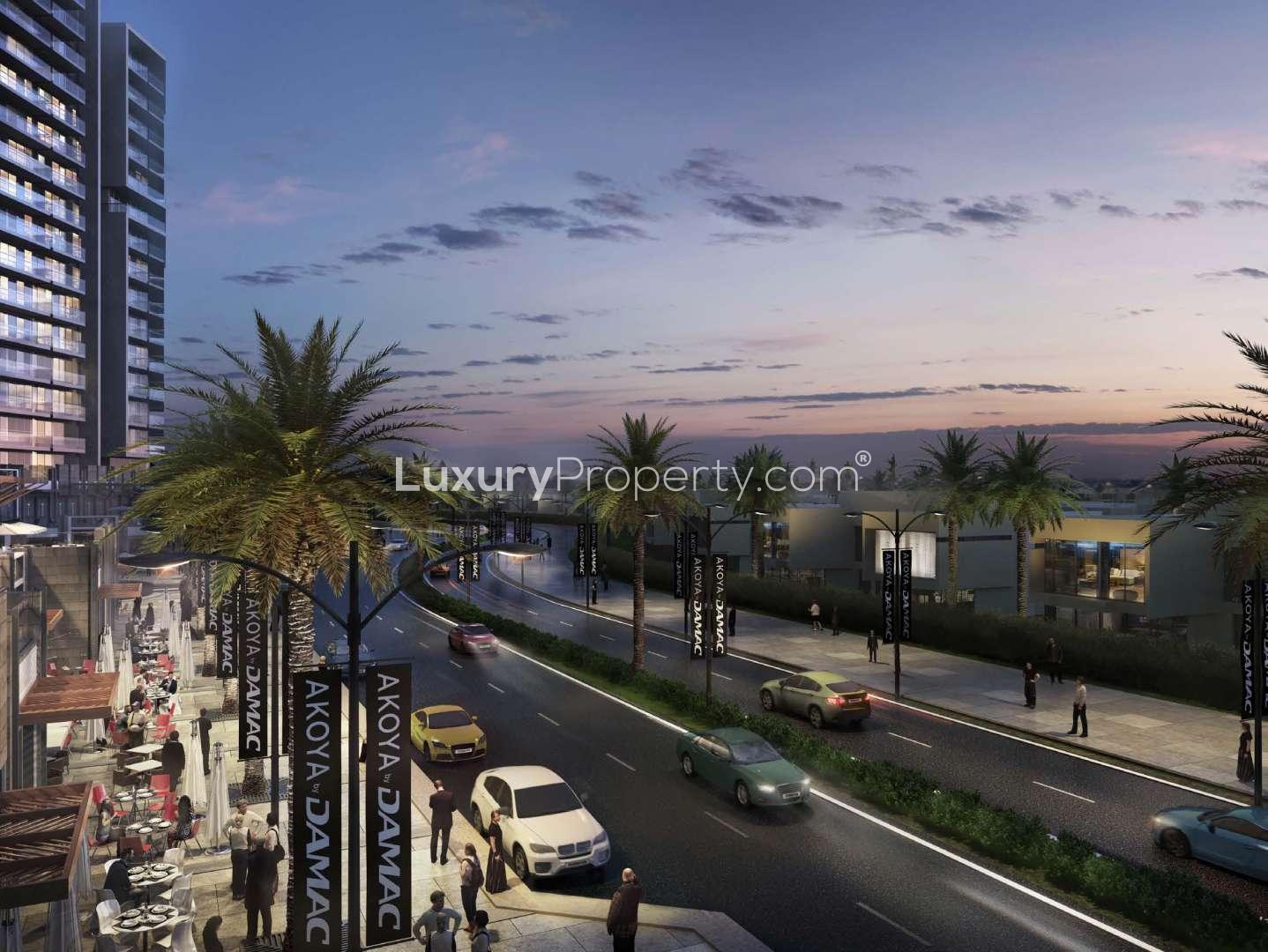 Stunning view of Artesia DAMAC Hills apartment and lush green surroundings in Dubai