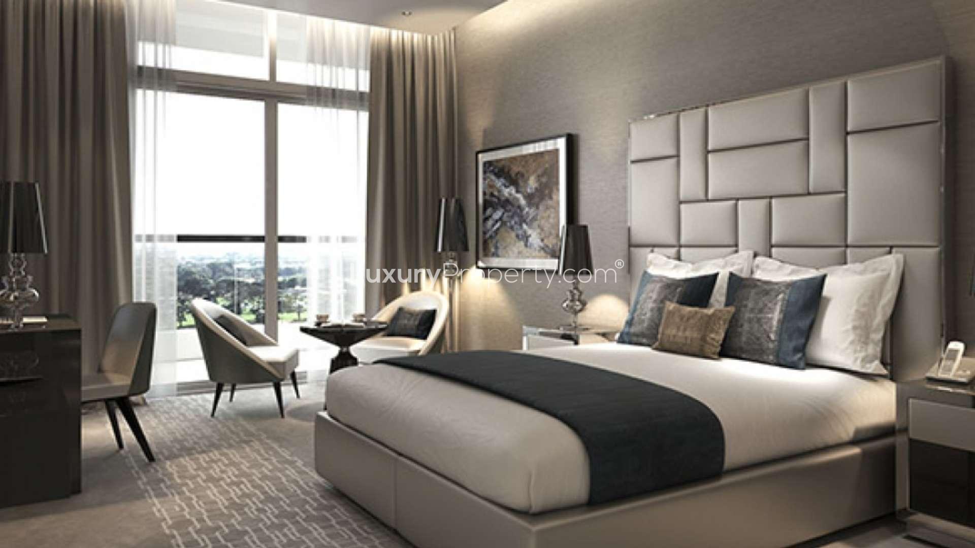 Modern living and dining area in 1-bedroom apartment, Trump International, Damac Hills