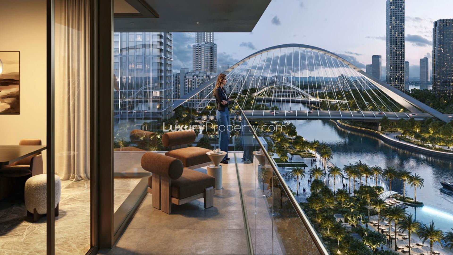 Luxurious bedroom view in Palace Residences Creek Blue, Dubai Creek Harbour apartment for sale