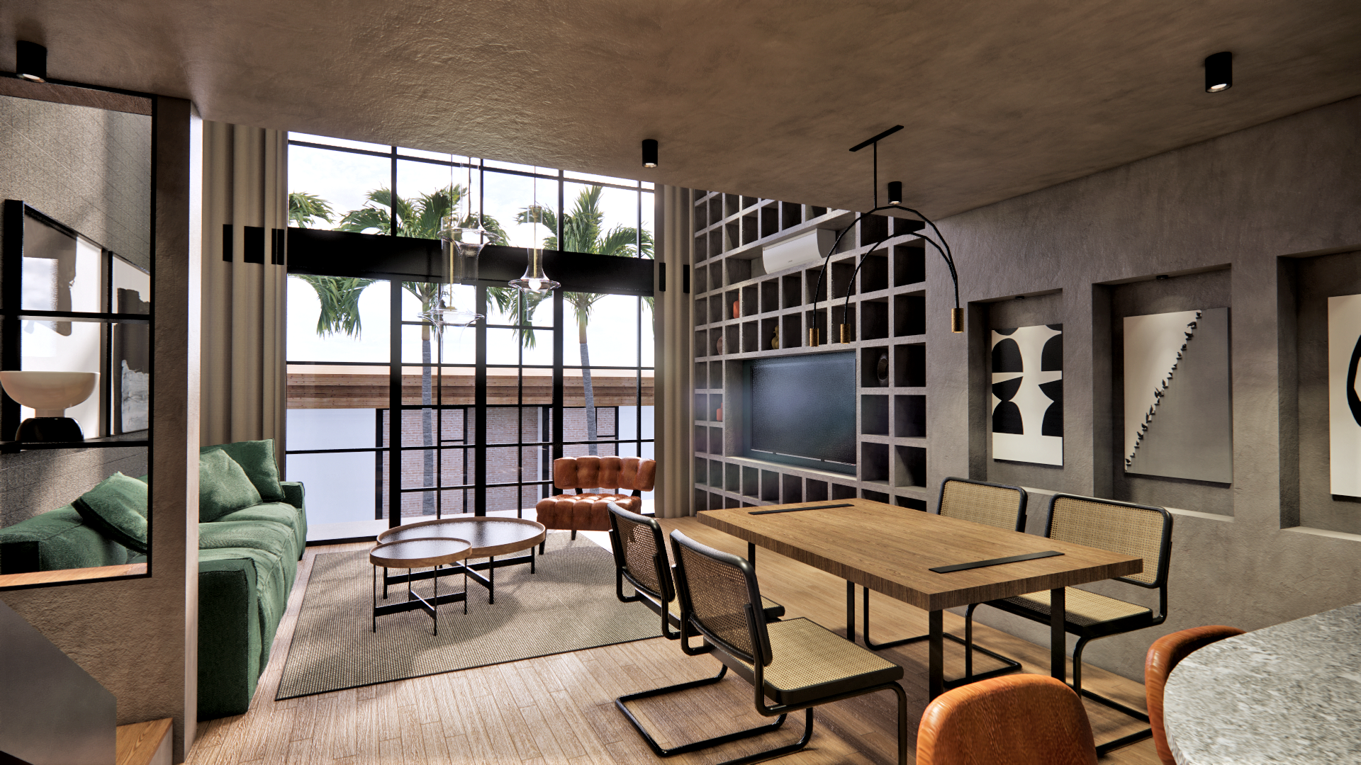 N/A,Furnished loft apartment living area with modern decor in Secana Beach Town, Bali