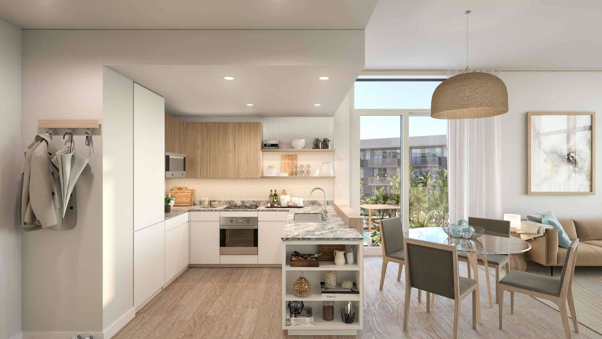 Contemporary living room in 1-bedroom Belgravia III apartment, Jumeirah Village Circle, for sale