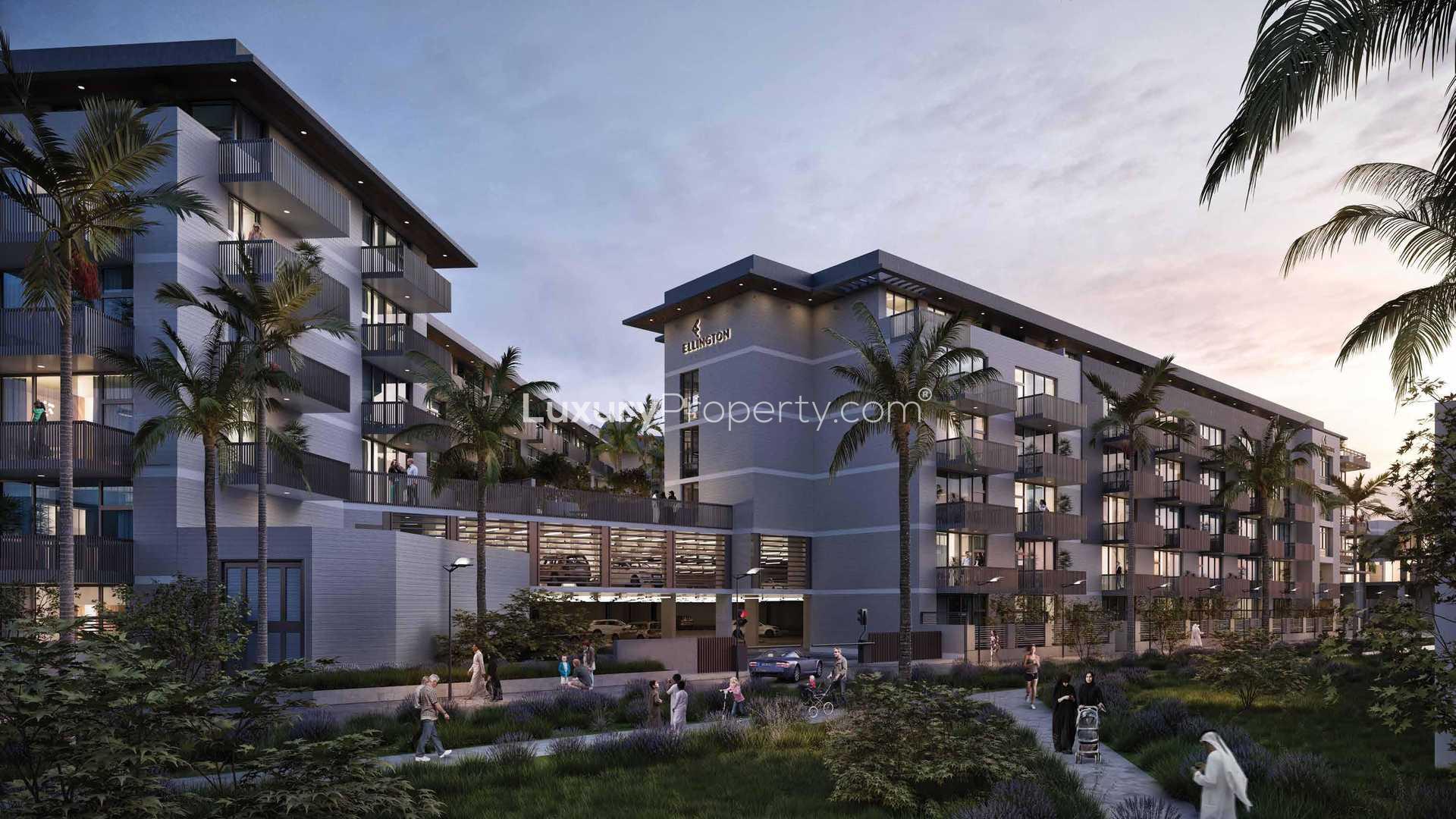 Modern lobby of Belgravia 3 apartment in Jumeirah Village Circle, featuring stylish decor