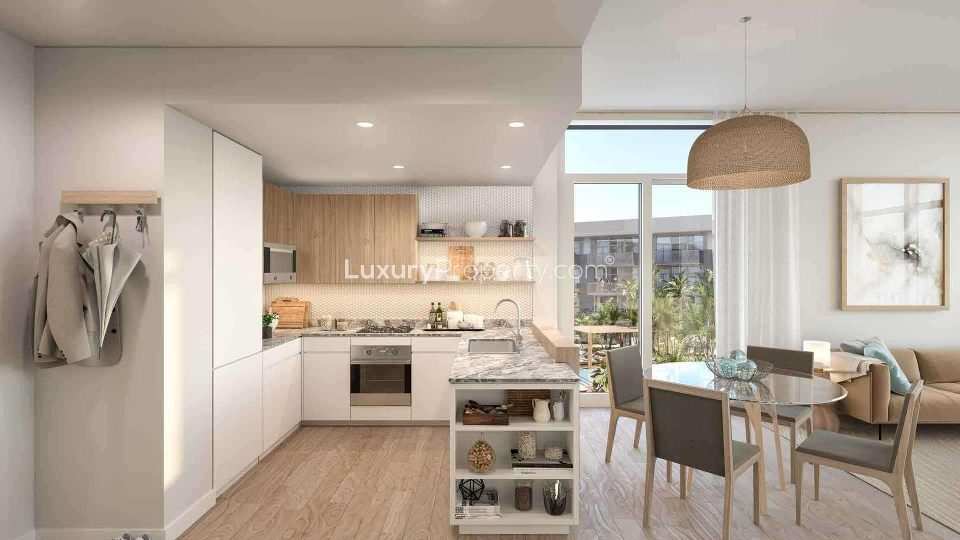 Modern lobby with city view in Belgravia 3, Jumeirah Village Circle apartment