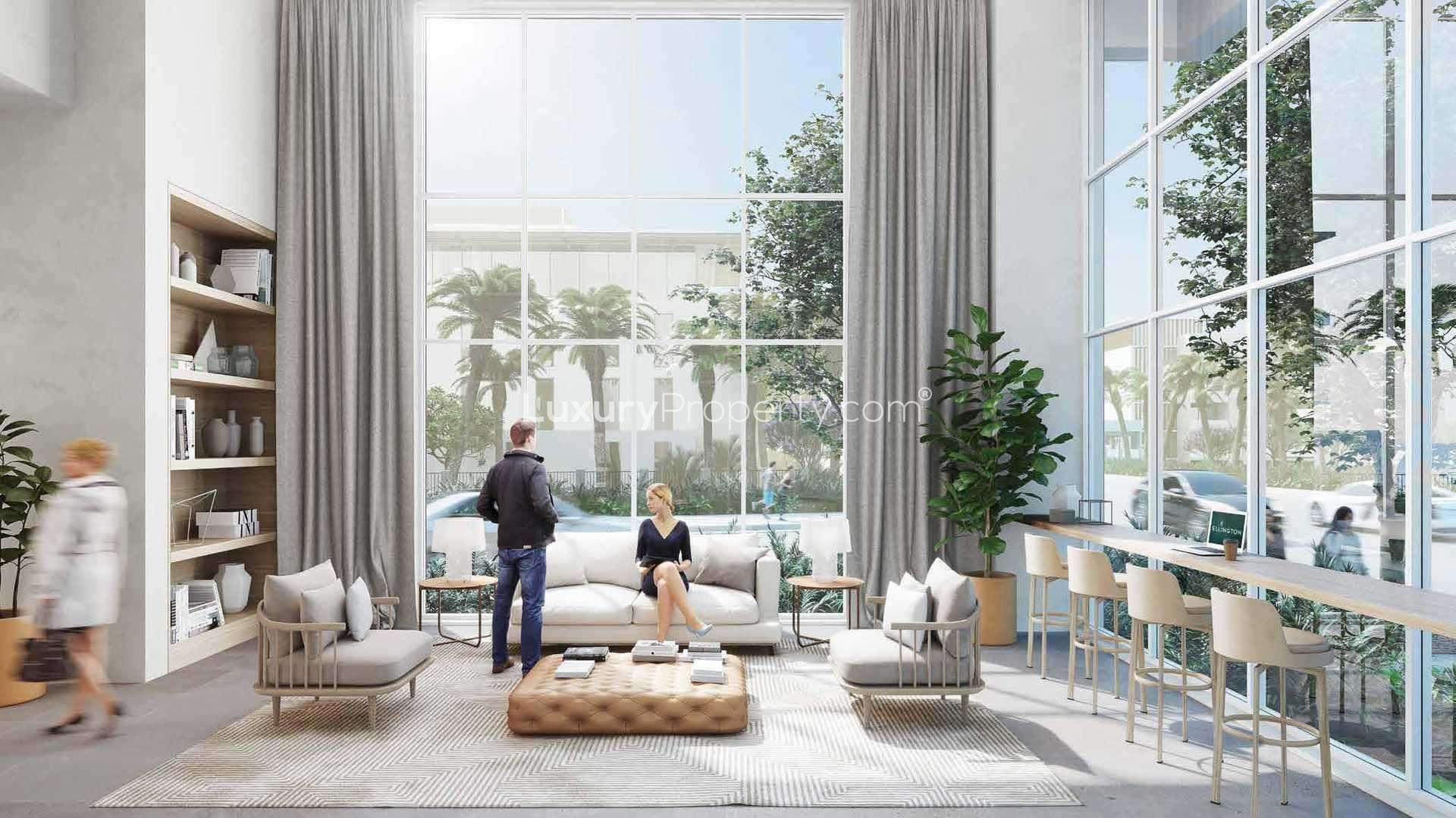 Outdoor pool area at Belgravia 3, Jumeirah Village Circle apartment complex for sale